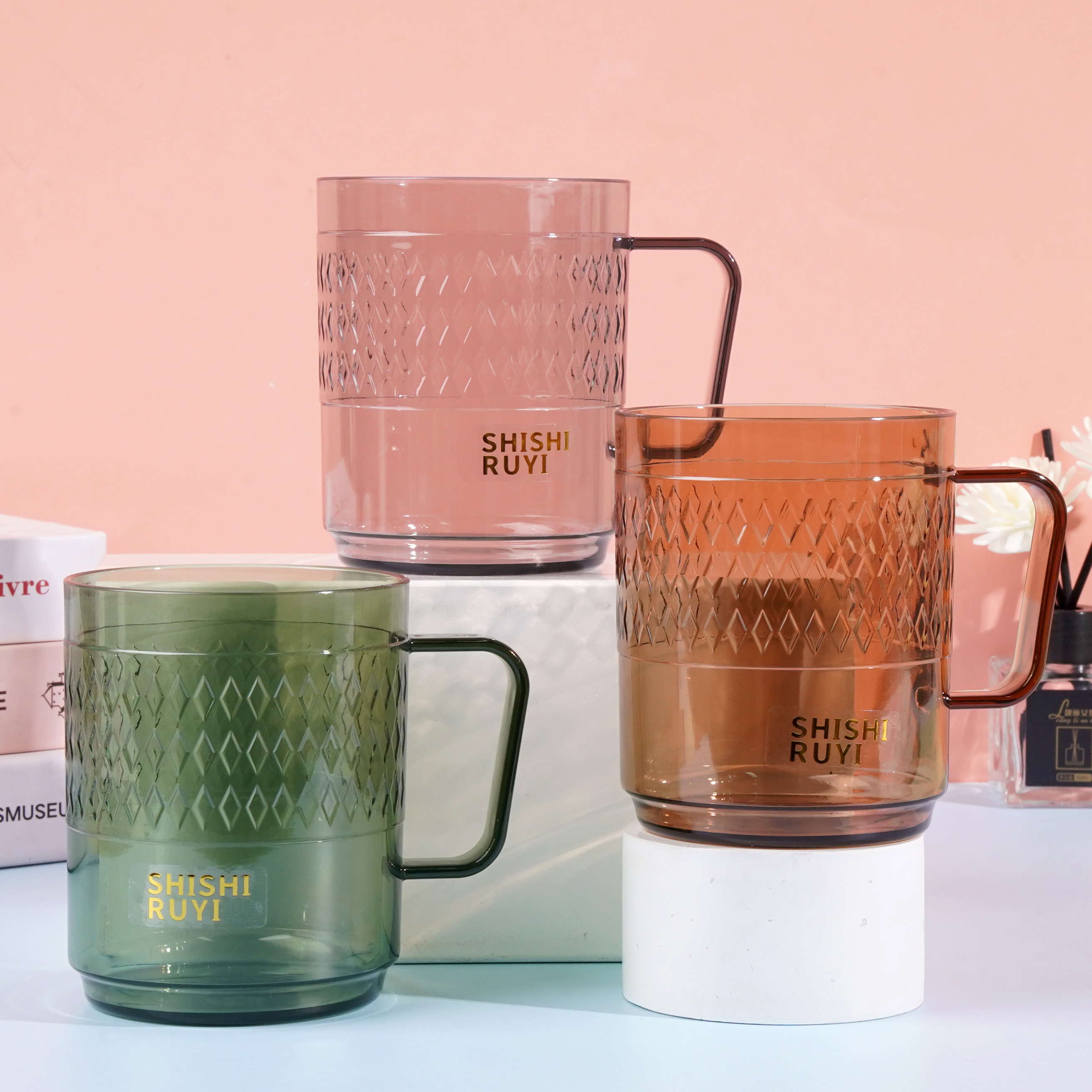 彩虹糖简约菱形漱口杯8118