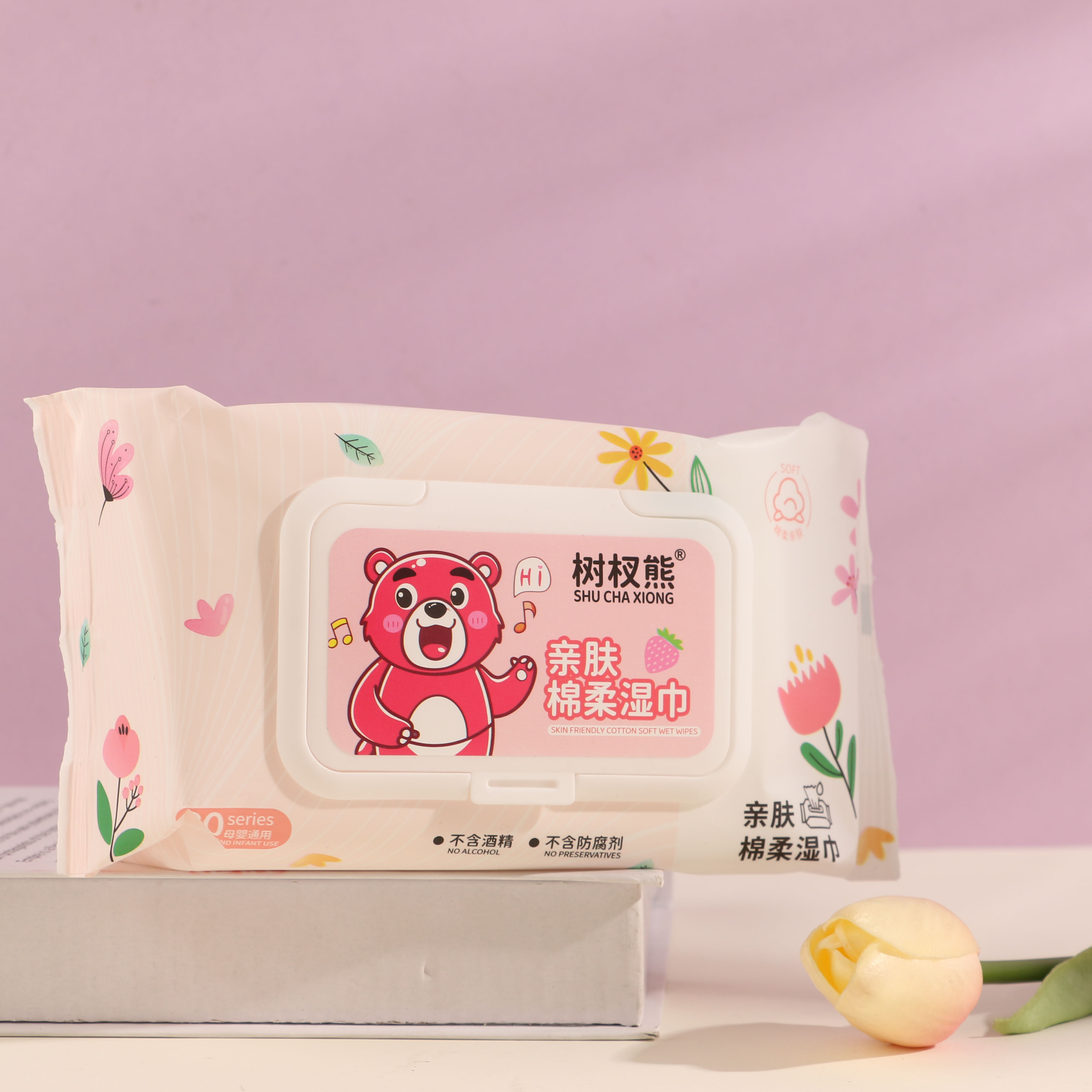 1262粉树杈熊湿巾