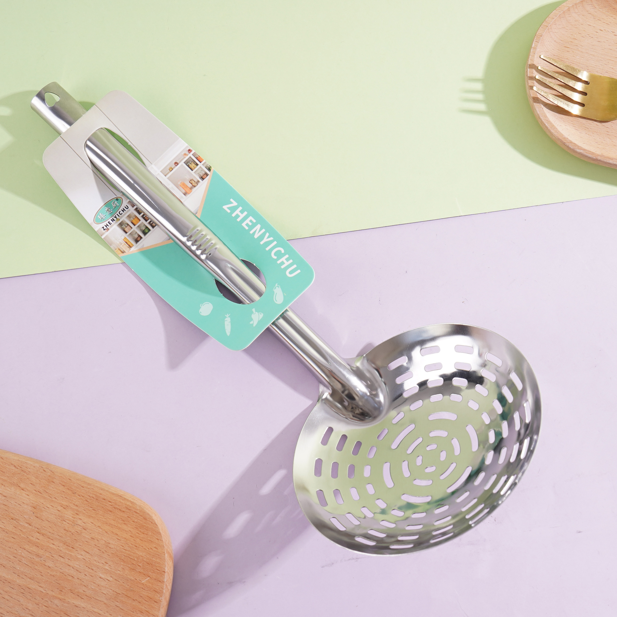 ملعقة تصفية 14# ذات مقبض قصير.