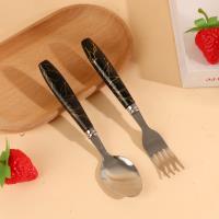 Flat marble spoon and fork suction card cutlery