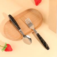 Flat marble spoon and fork suction card cutlery