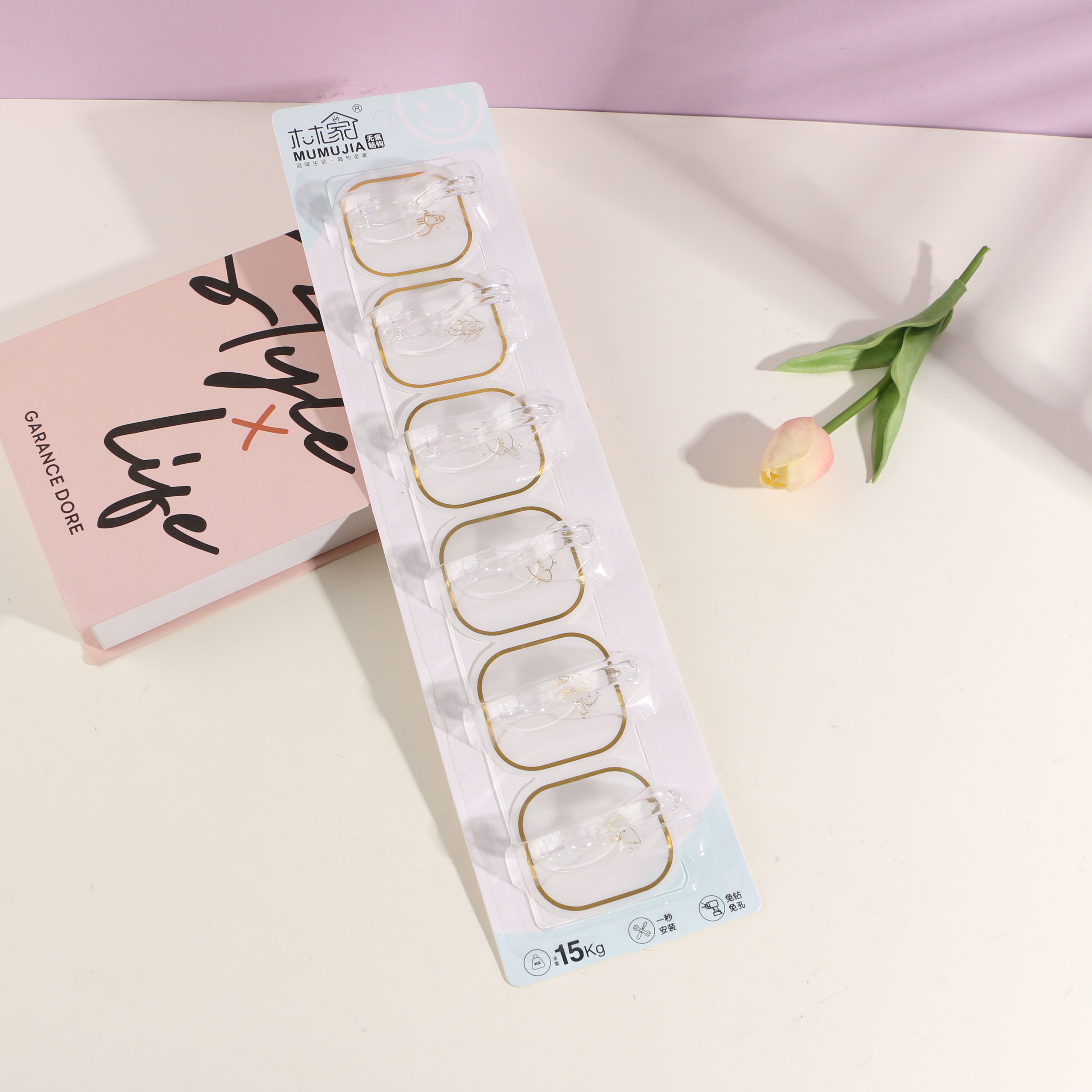 229-6 Row, Gold-Stamped Corner Clothes and Hat Hooks