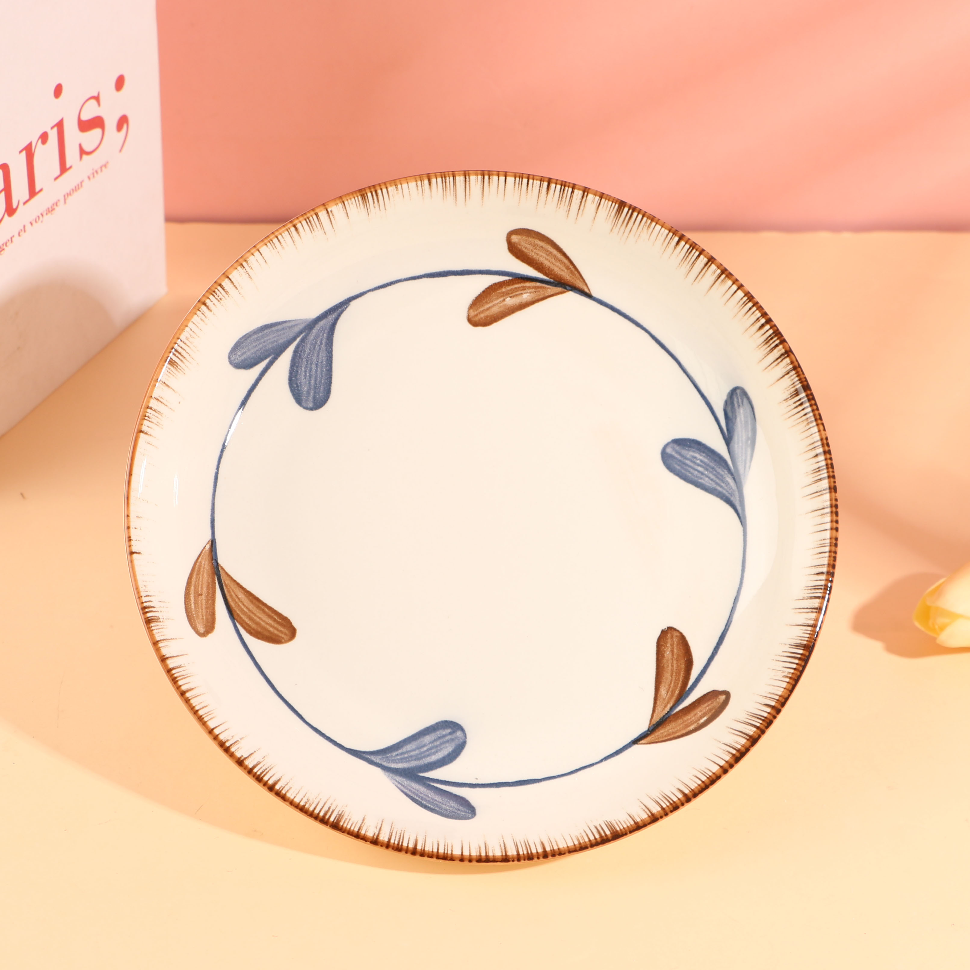 8.3-inch fruit platter - hand-painted leaves