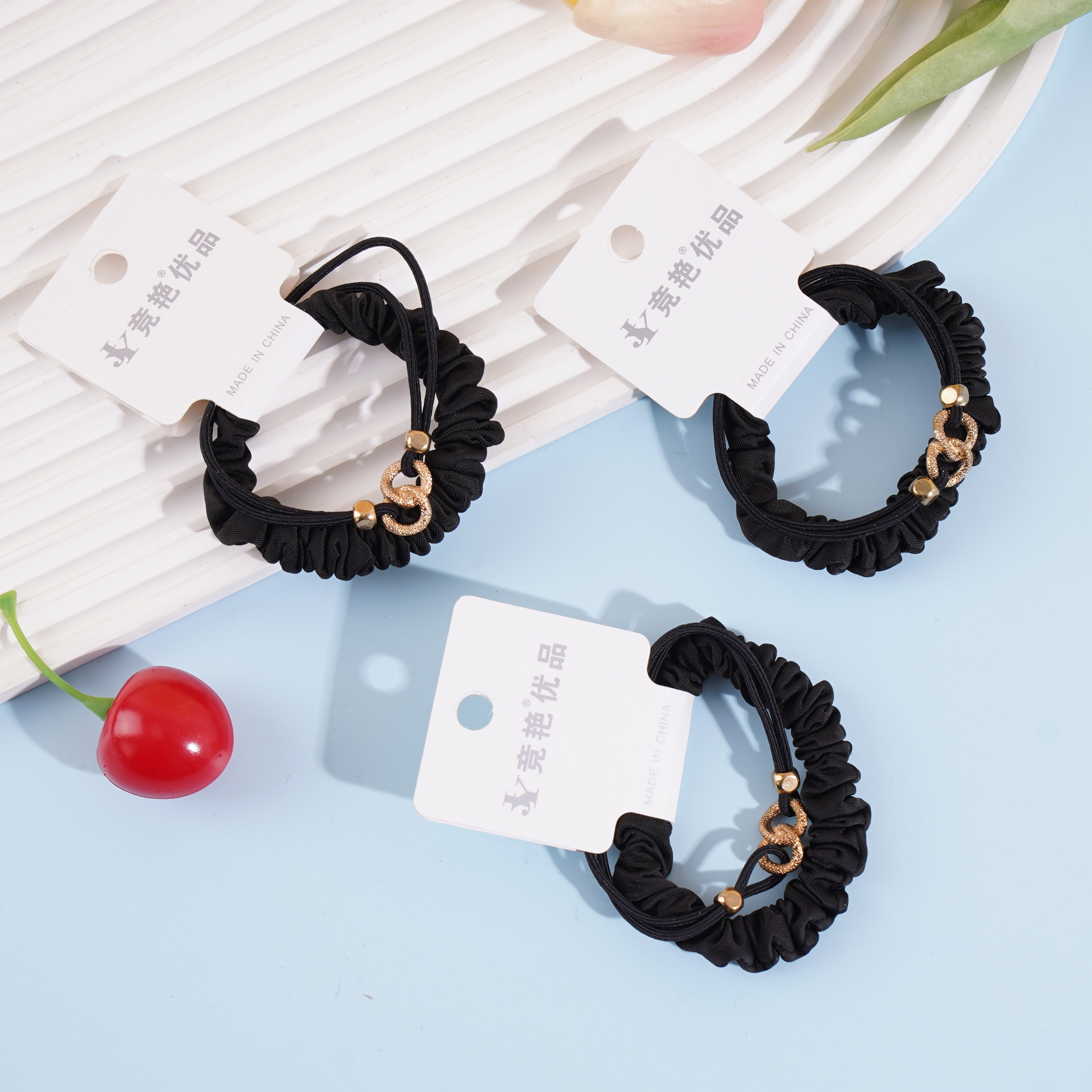 2 alloy eight-character buckle rope rubber bands (black)