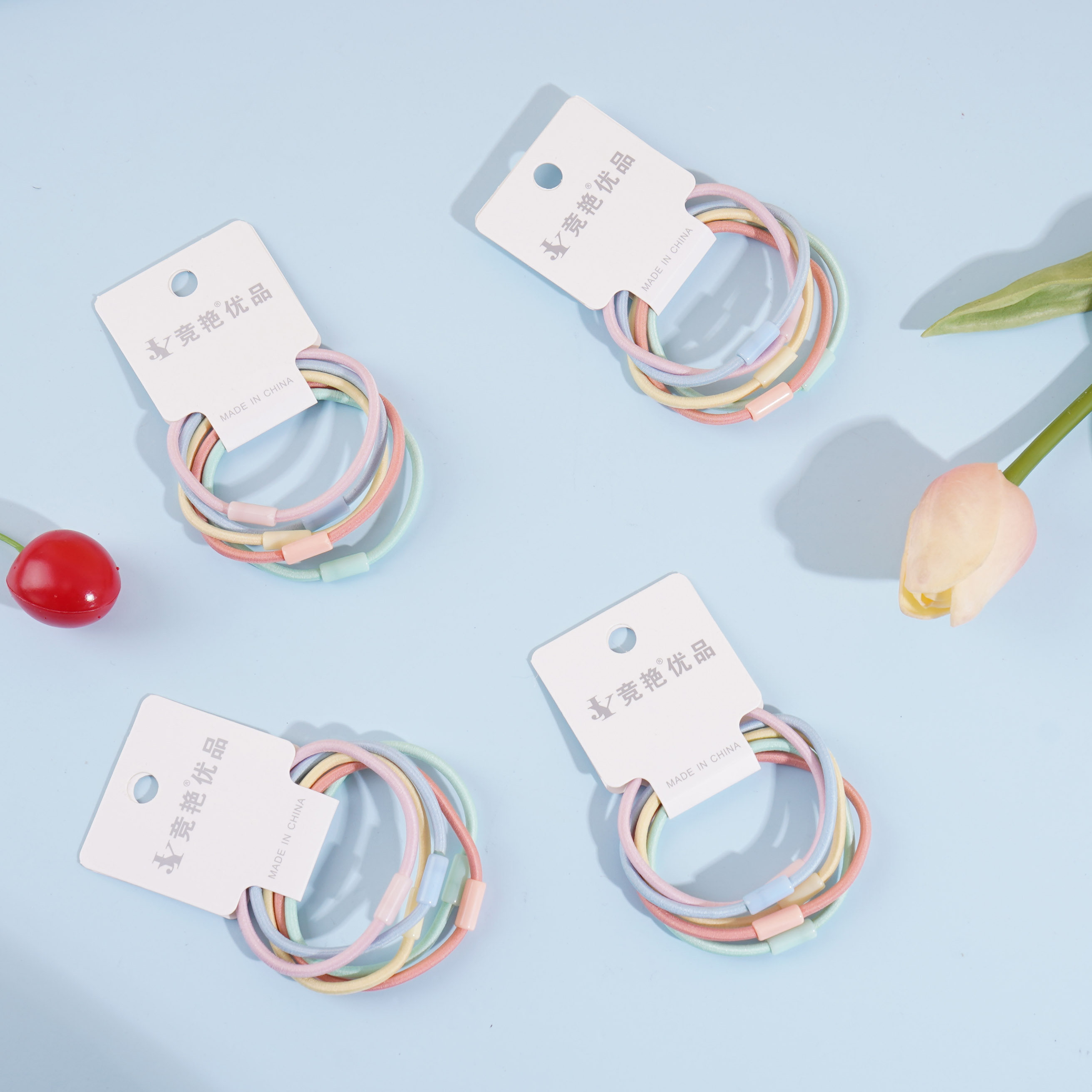 5根彩色长管珠头绳皮筋