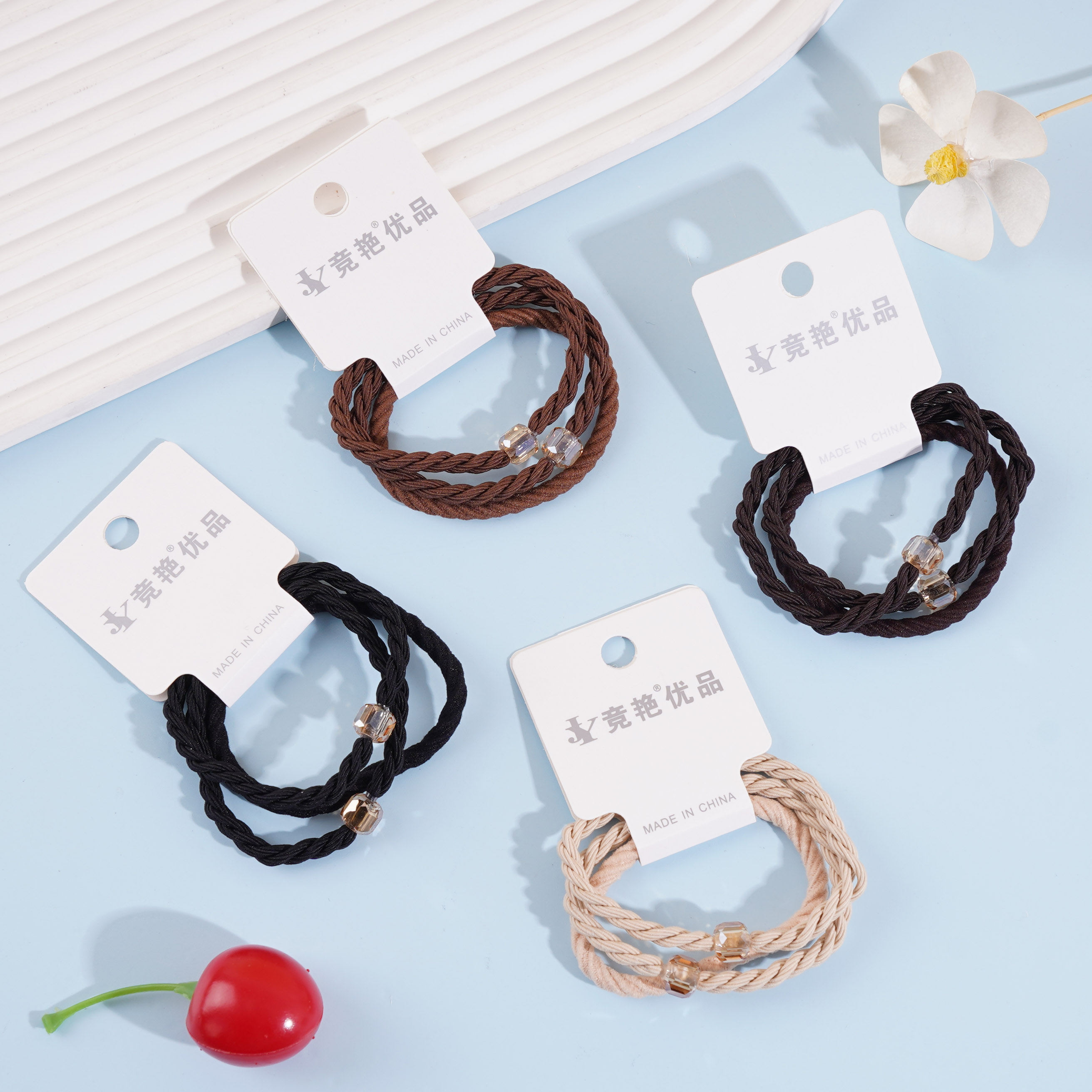 3根磨花水晶头绳皮筋