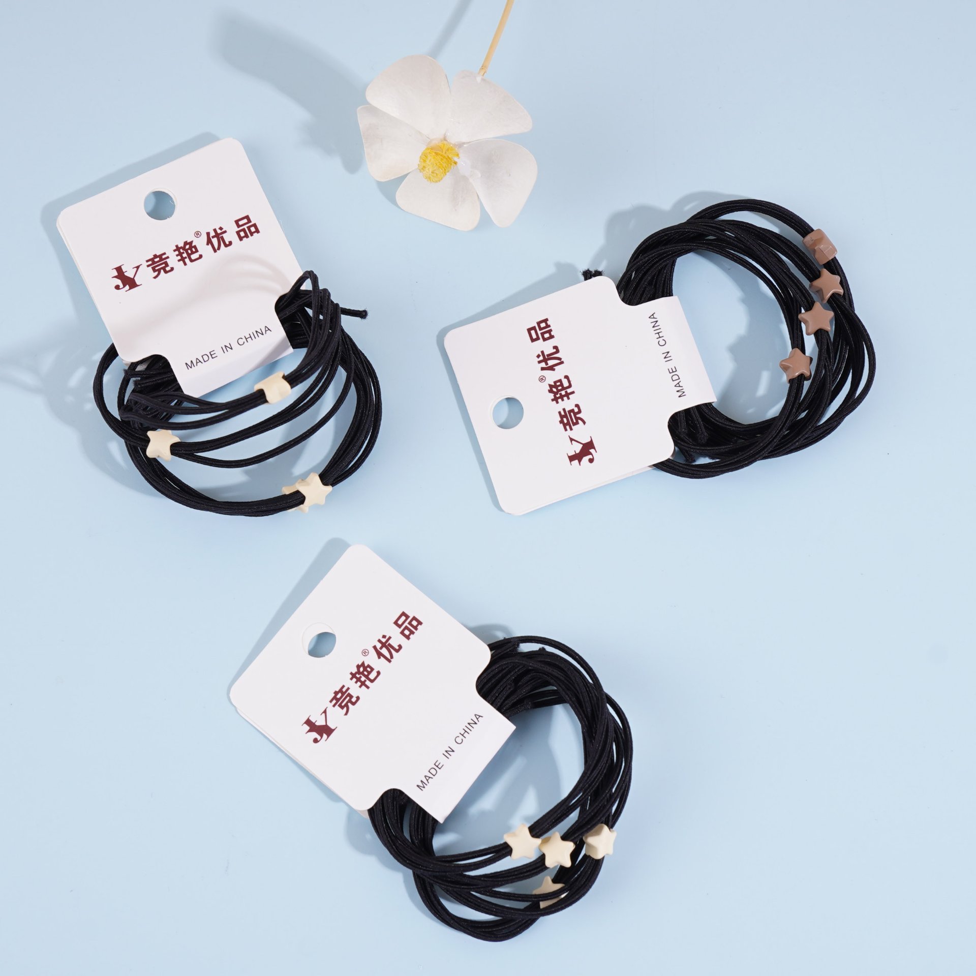 4 star-shaped shrimp knot love-themed headbands with elastic bands (black)