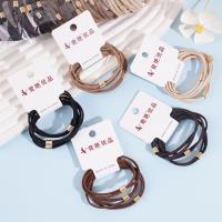 3 flat-skin linked beaded necklaces with leather string and rubber bands