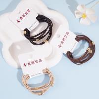 3 flat-skin linked beaded necklaces with leather string and rubber bands