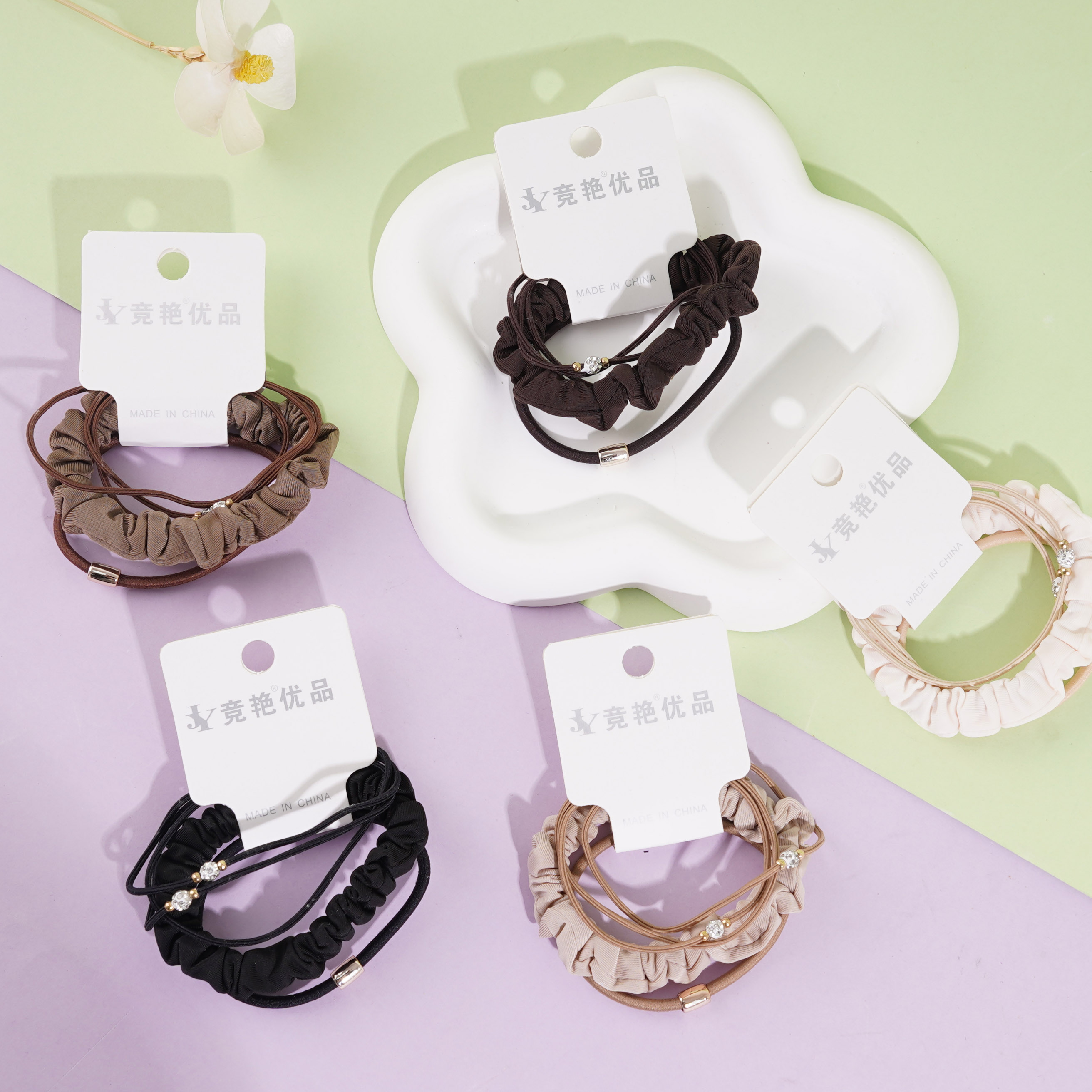 3根圆钻精致版组合头绳皮筋