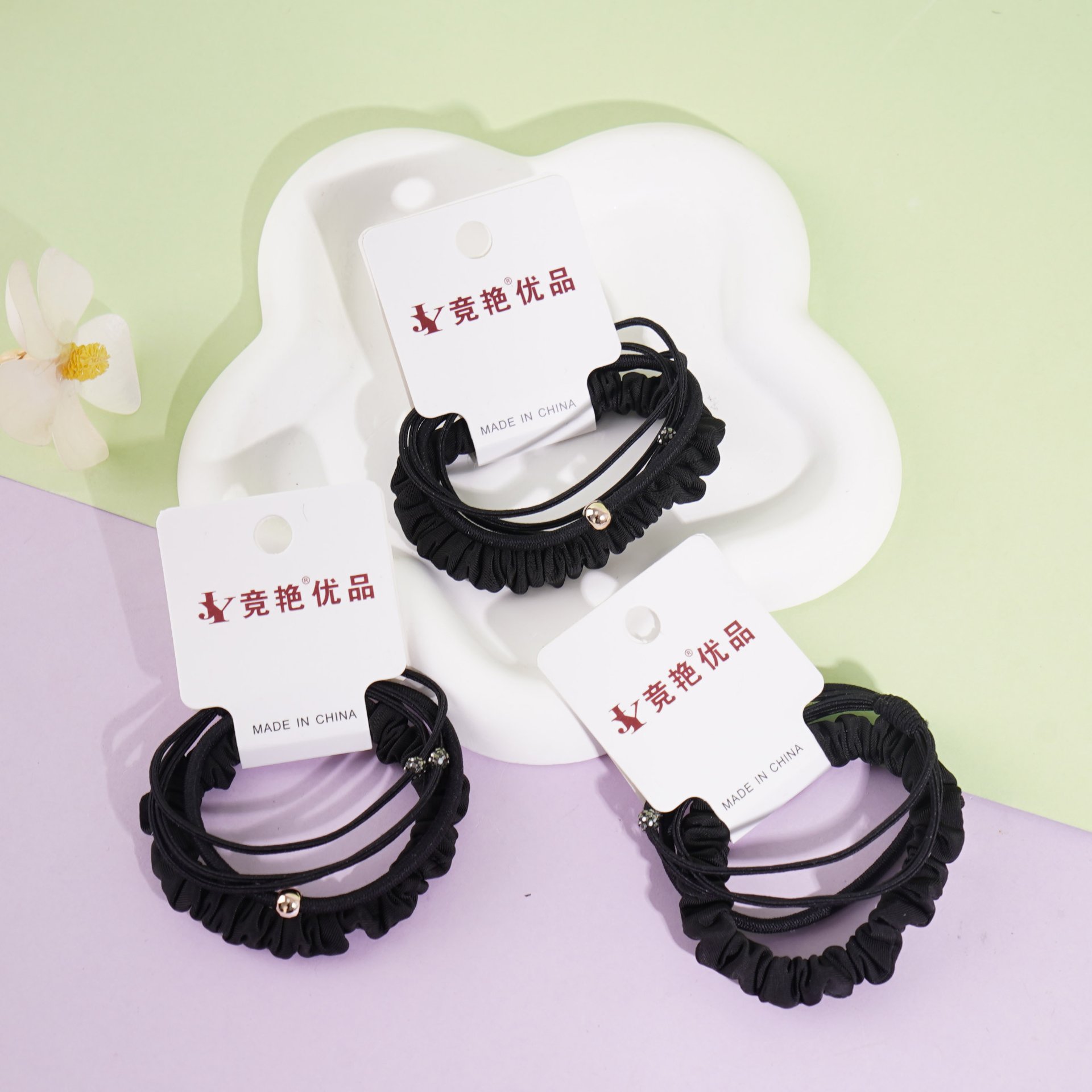 3 square diamond-shaped exquisite combination headbands and elastic bands (black)