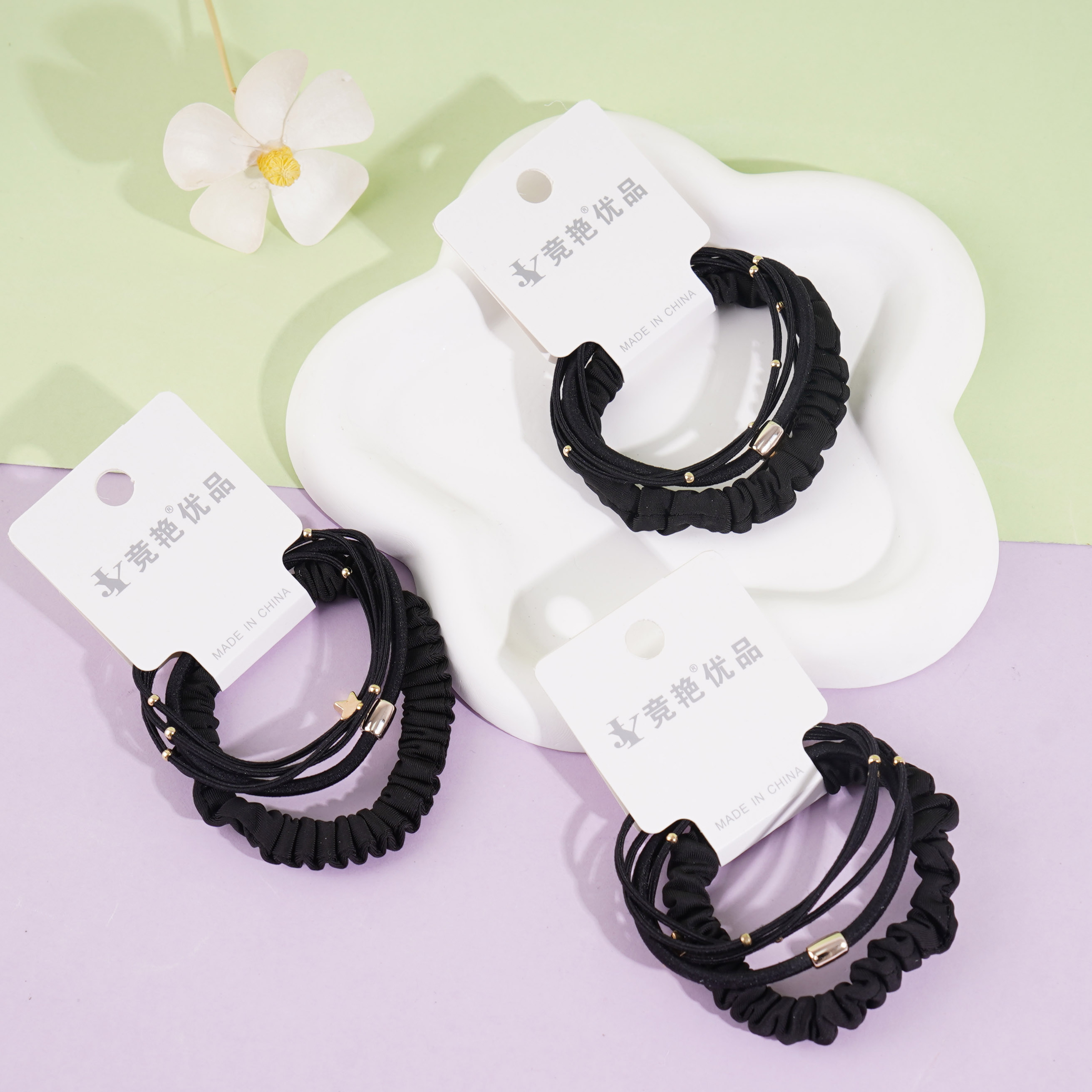 3 pieces of heart-shaped star-shaped delicate version combined headbands and hair ties (black)