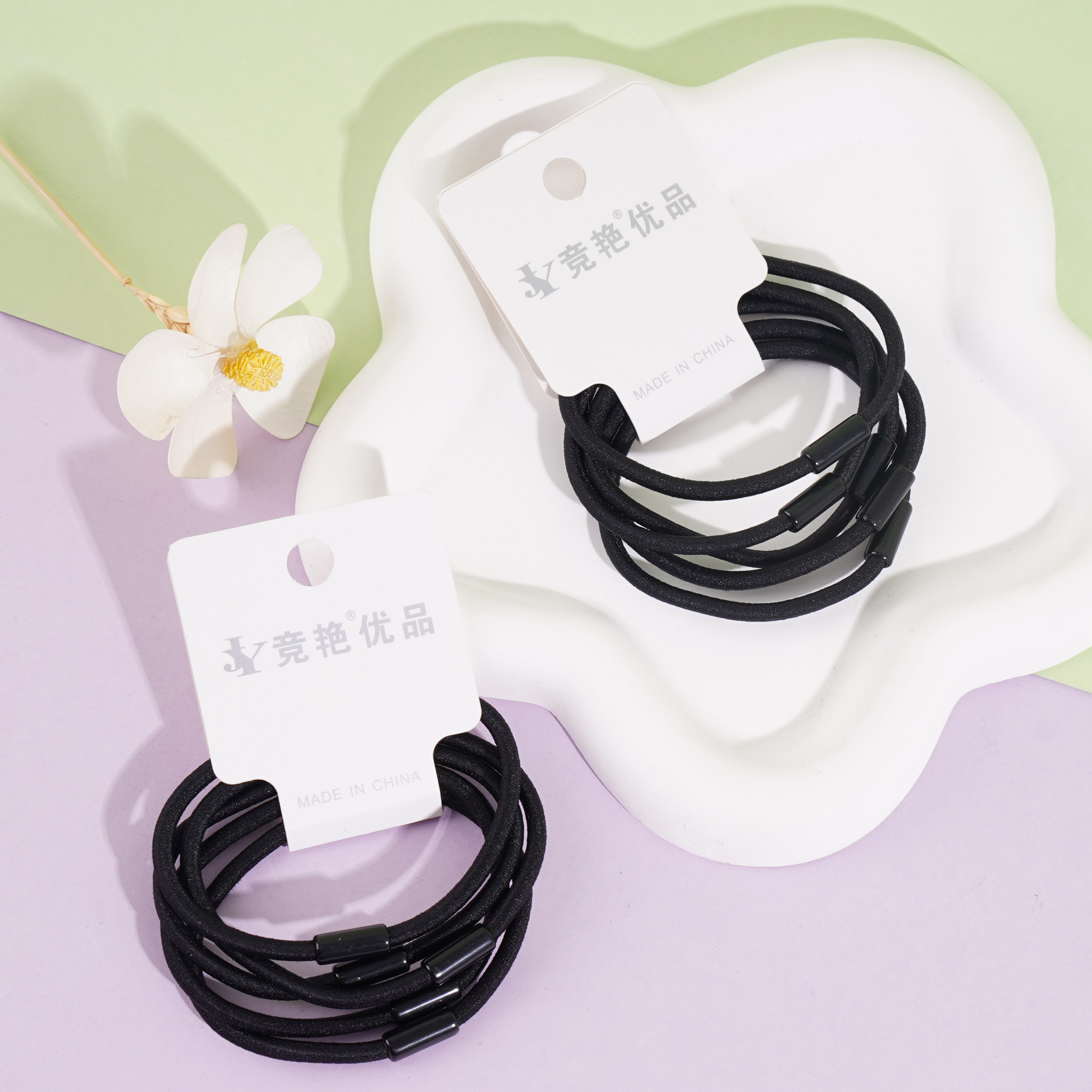 5根扁管黑头绳皮筋