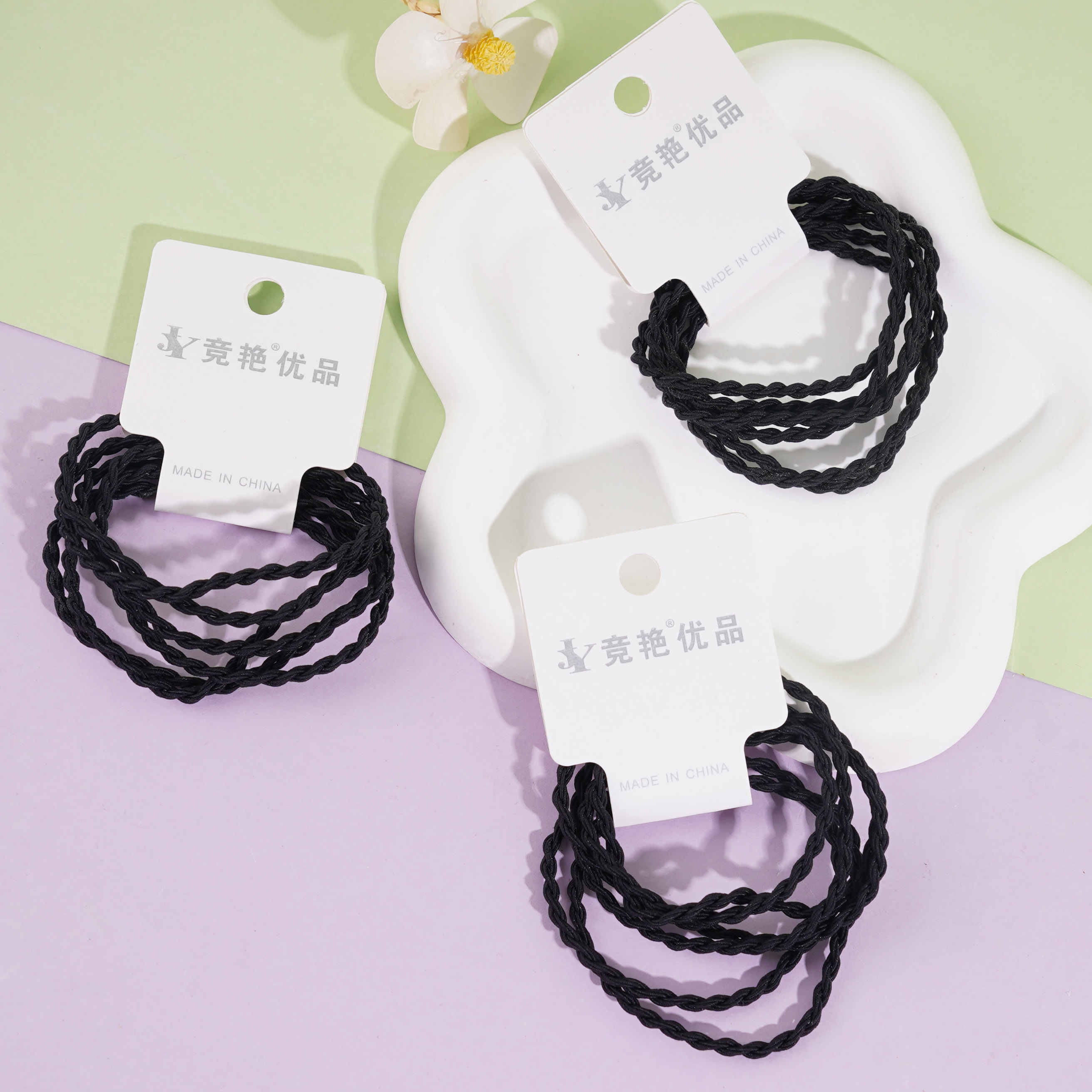 3根二合一麻花头绳皮筋（黑）