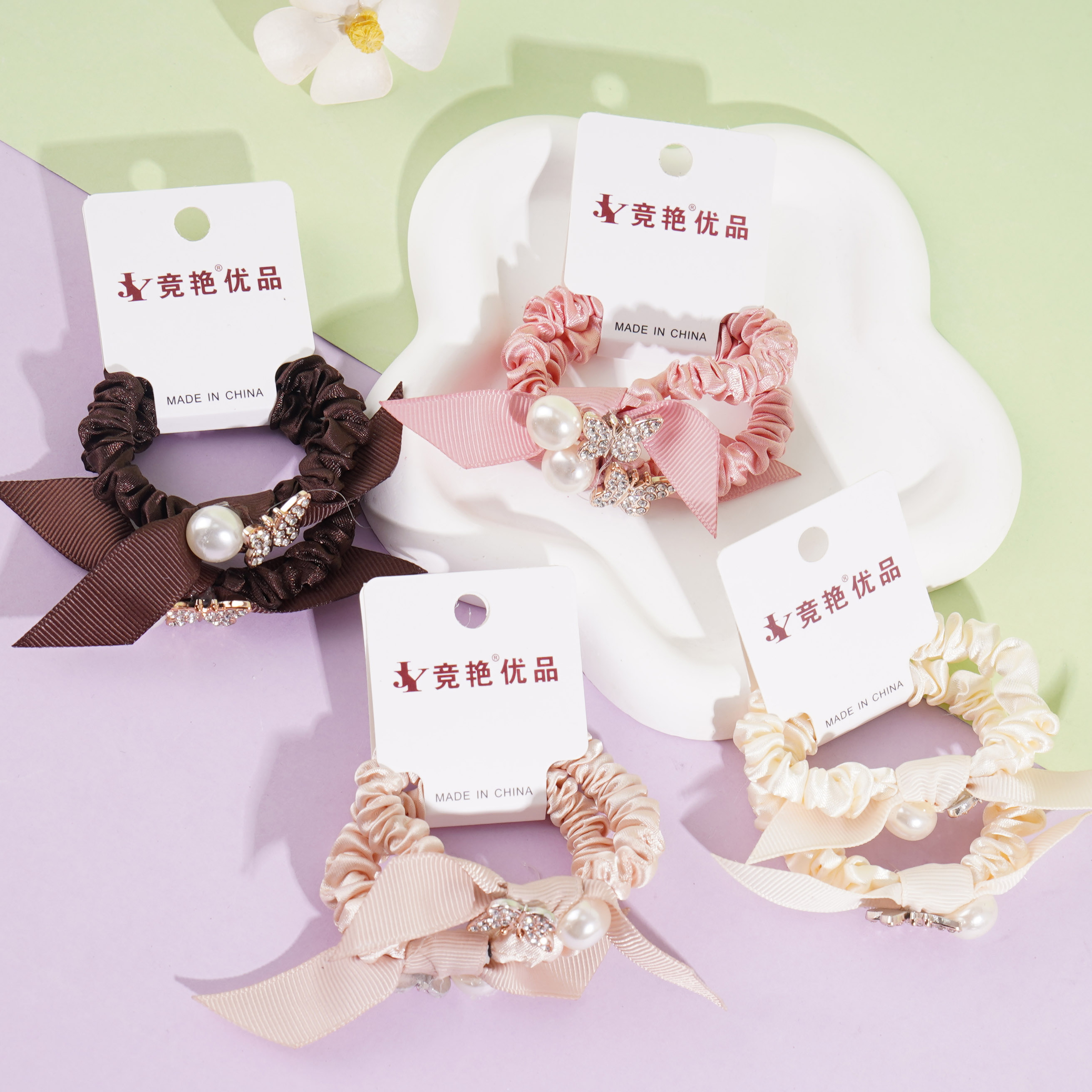 2 butterfly pearl ribbon small intestine circle head rope rubber bands