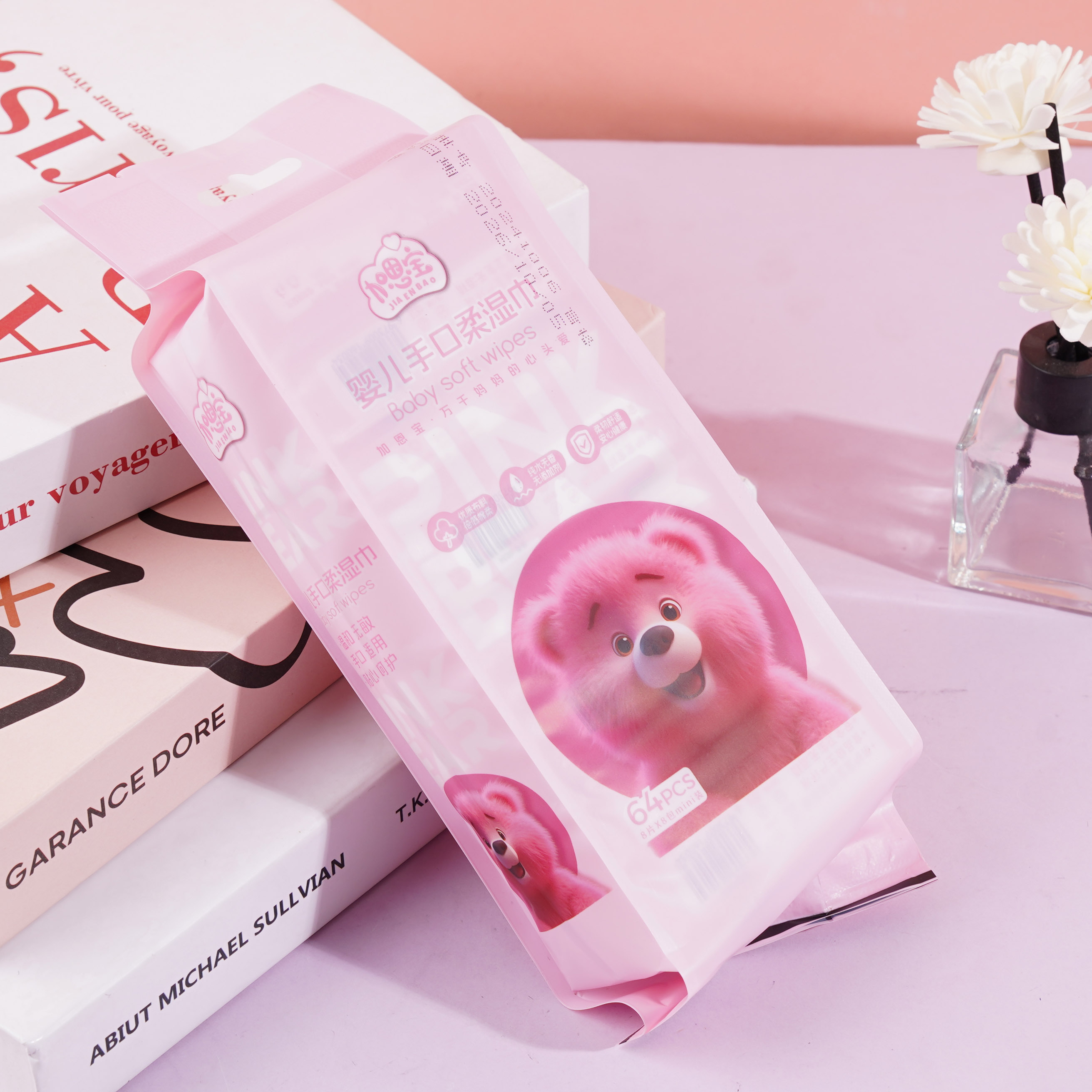 Pink Bear Mini Eight-Pack Wet Wipes 0034