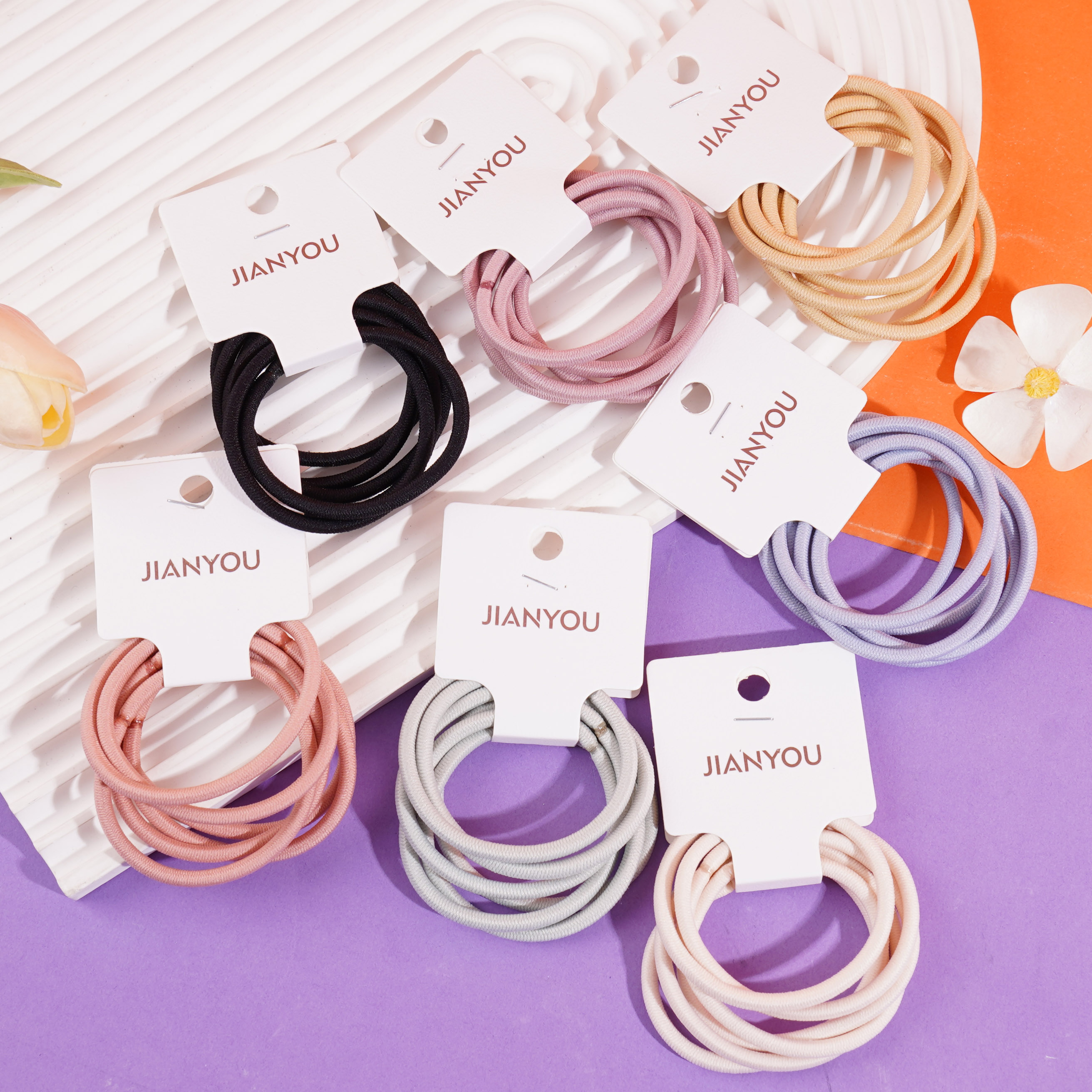 2761 Nail Clips Set 04 with Rubber Bands in Black Color