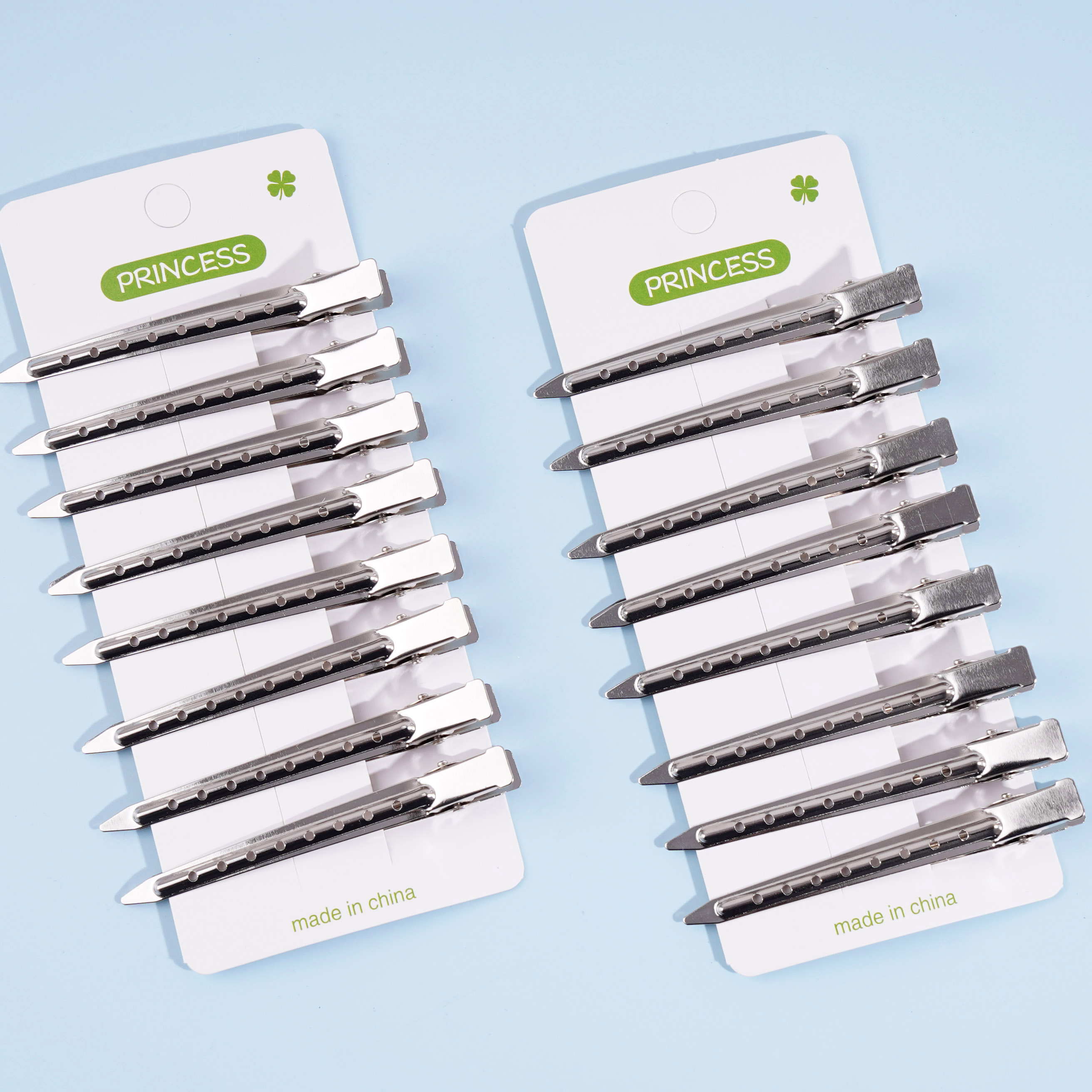 Eight silver long clips for ducks and BB clips