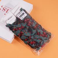 2 red beads, green ribbon headbands, and rubber bands