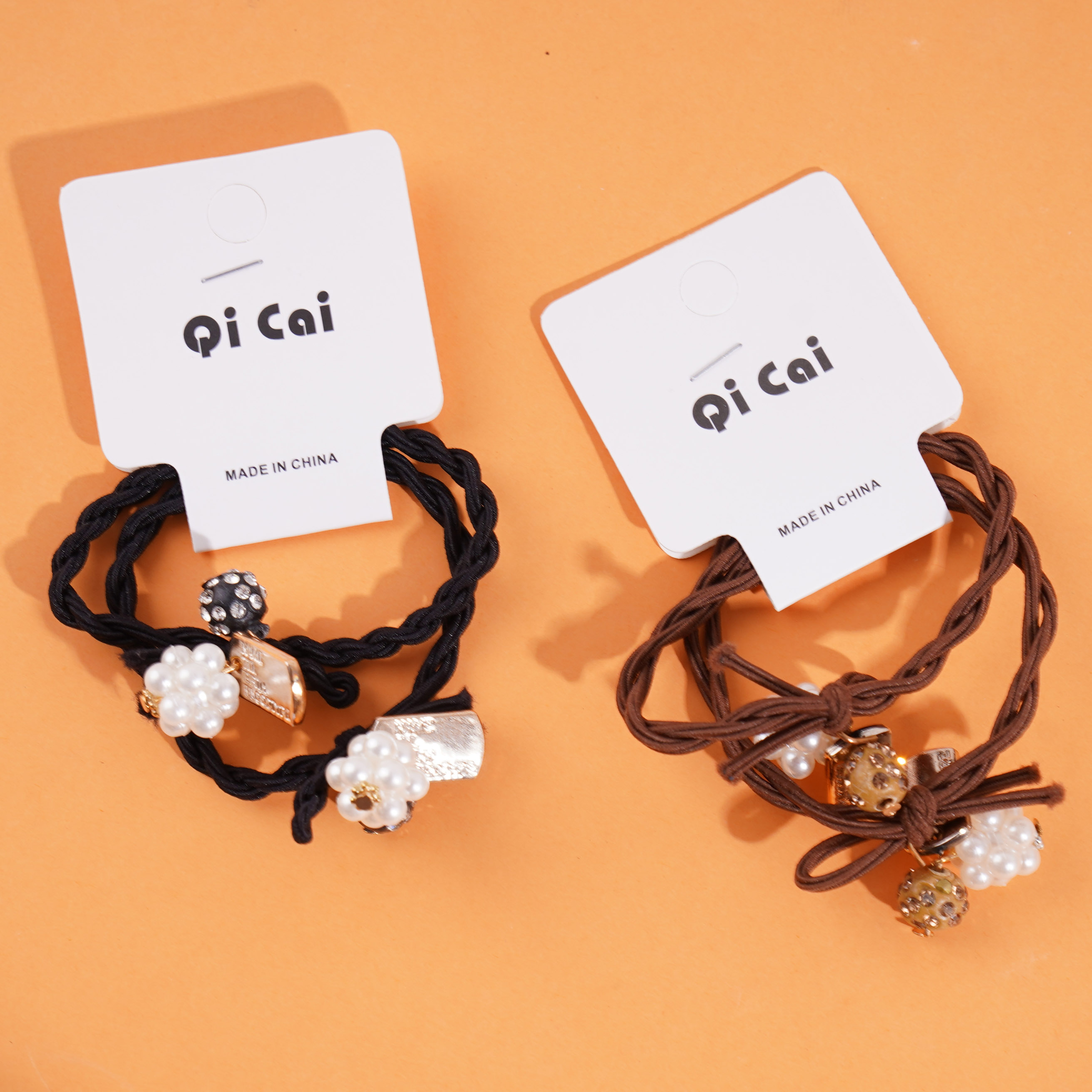 2 pieces of pearl flower headband elastics