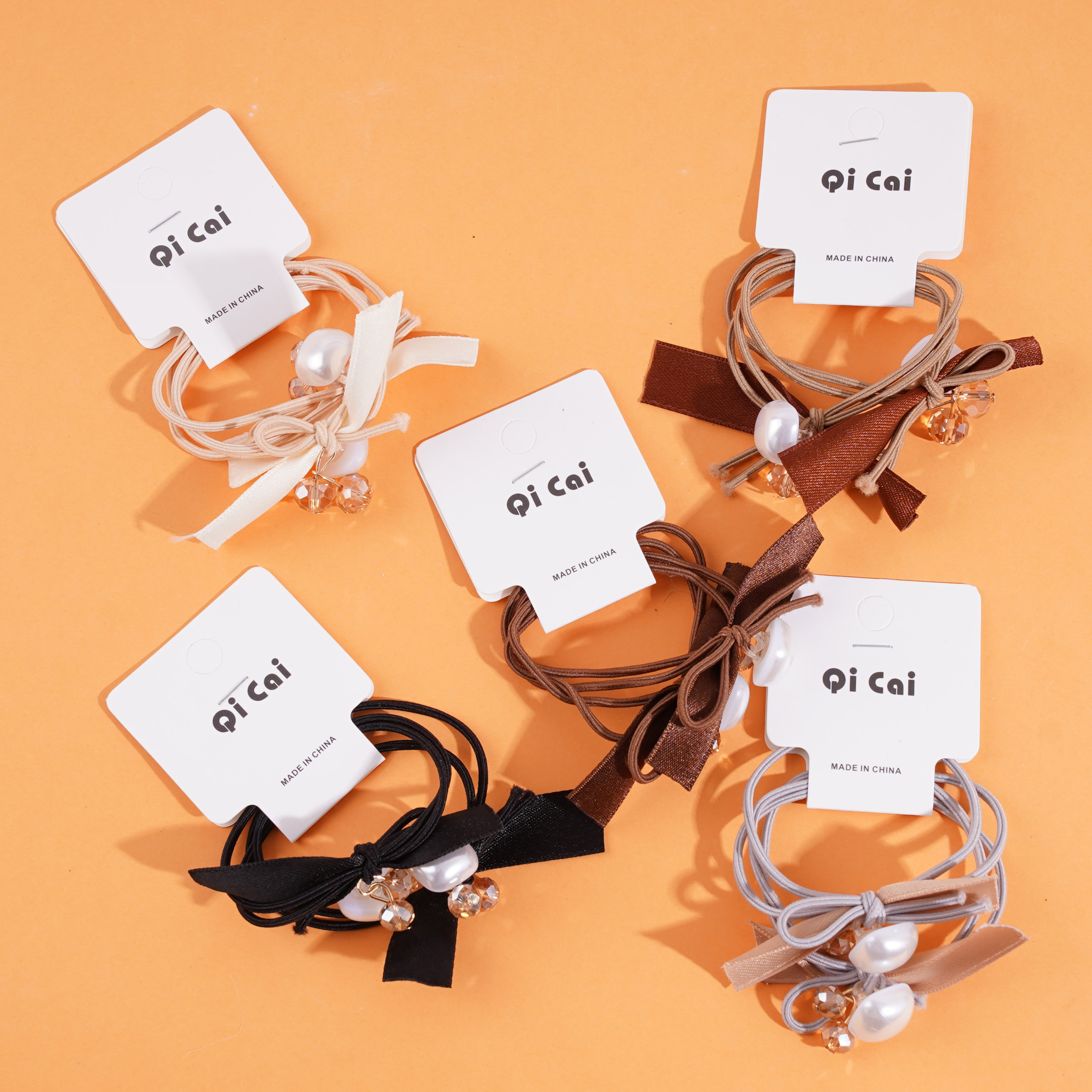 2 square pearl white ribbon headbands with elastic bands