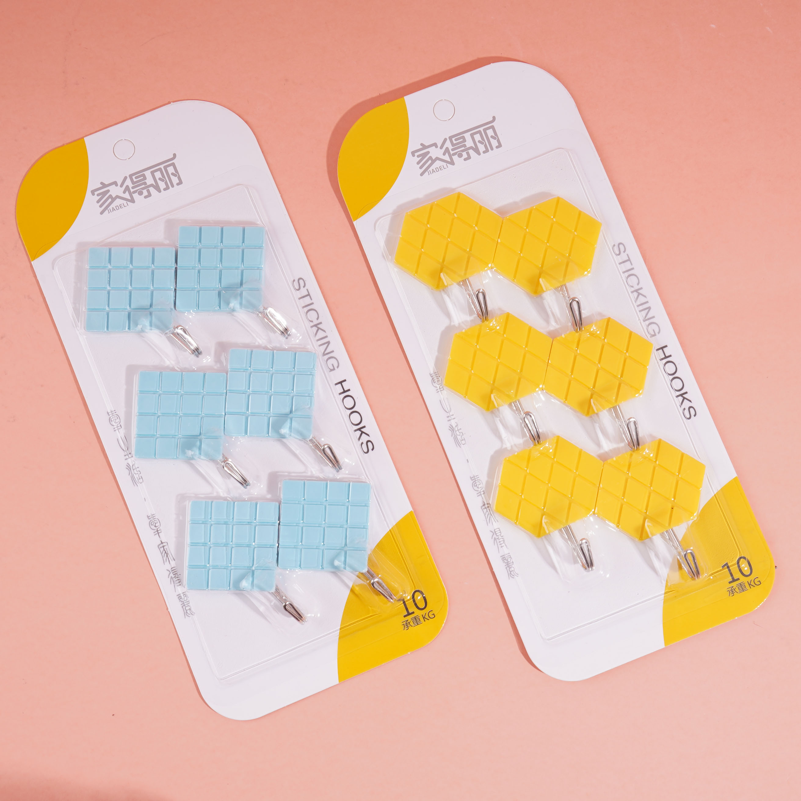 Six diamond-shaped adhesive hooks