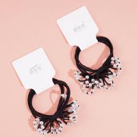 2 black pearl knot headbands with elastic bands