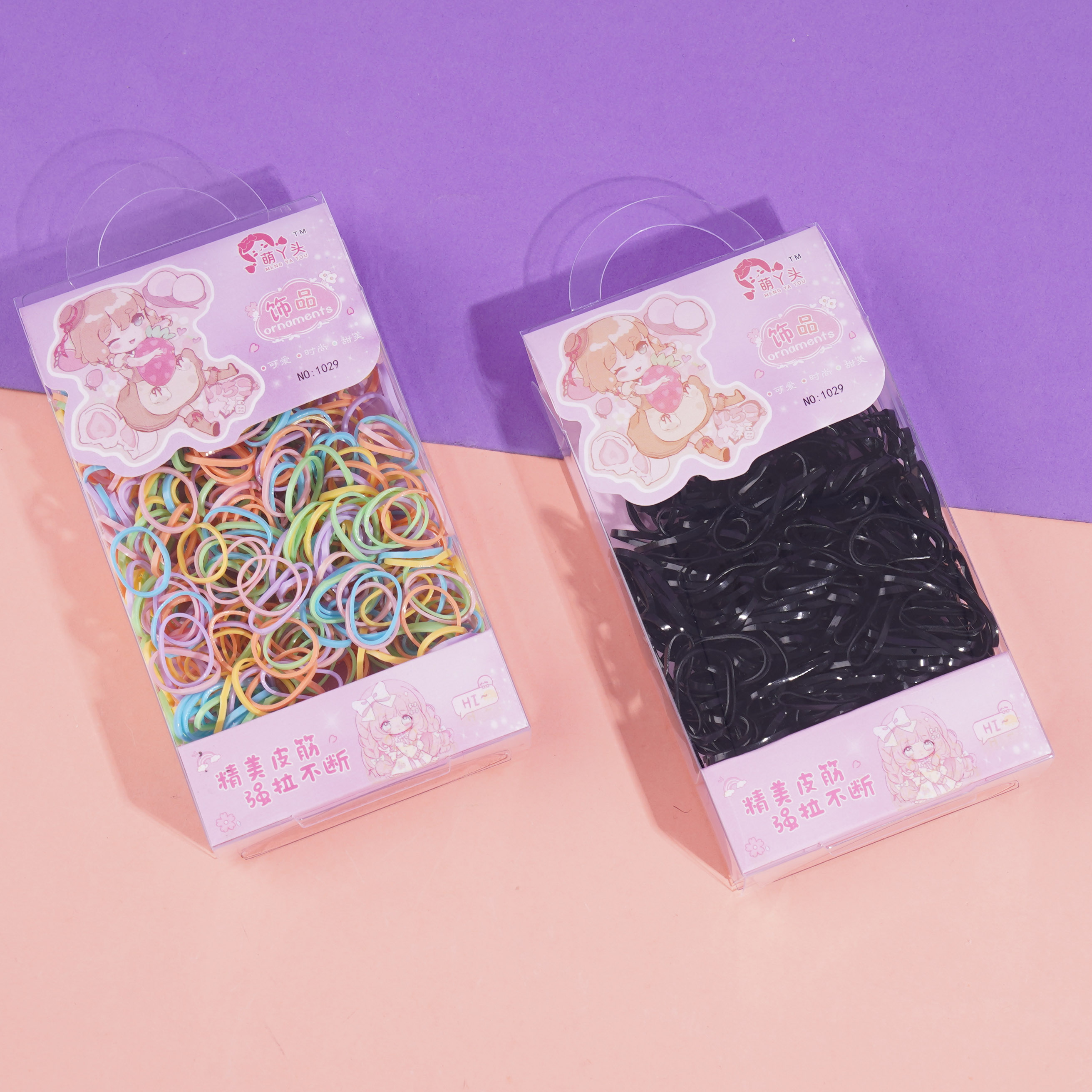 1029 PVC box with black and colorful rubber bands