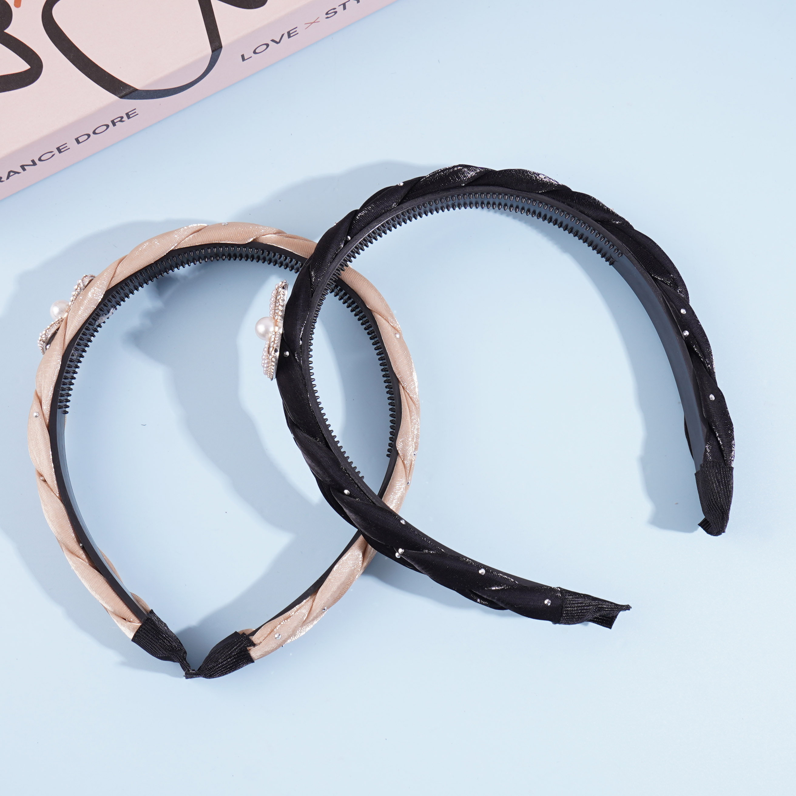 Bright cloth pearl bow tie braid headband hair clip