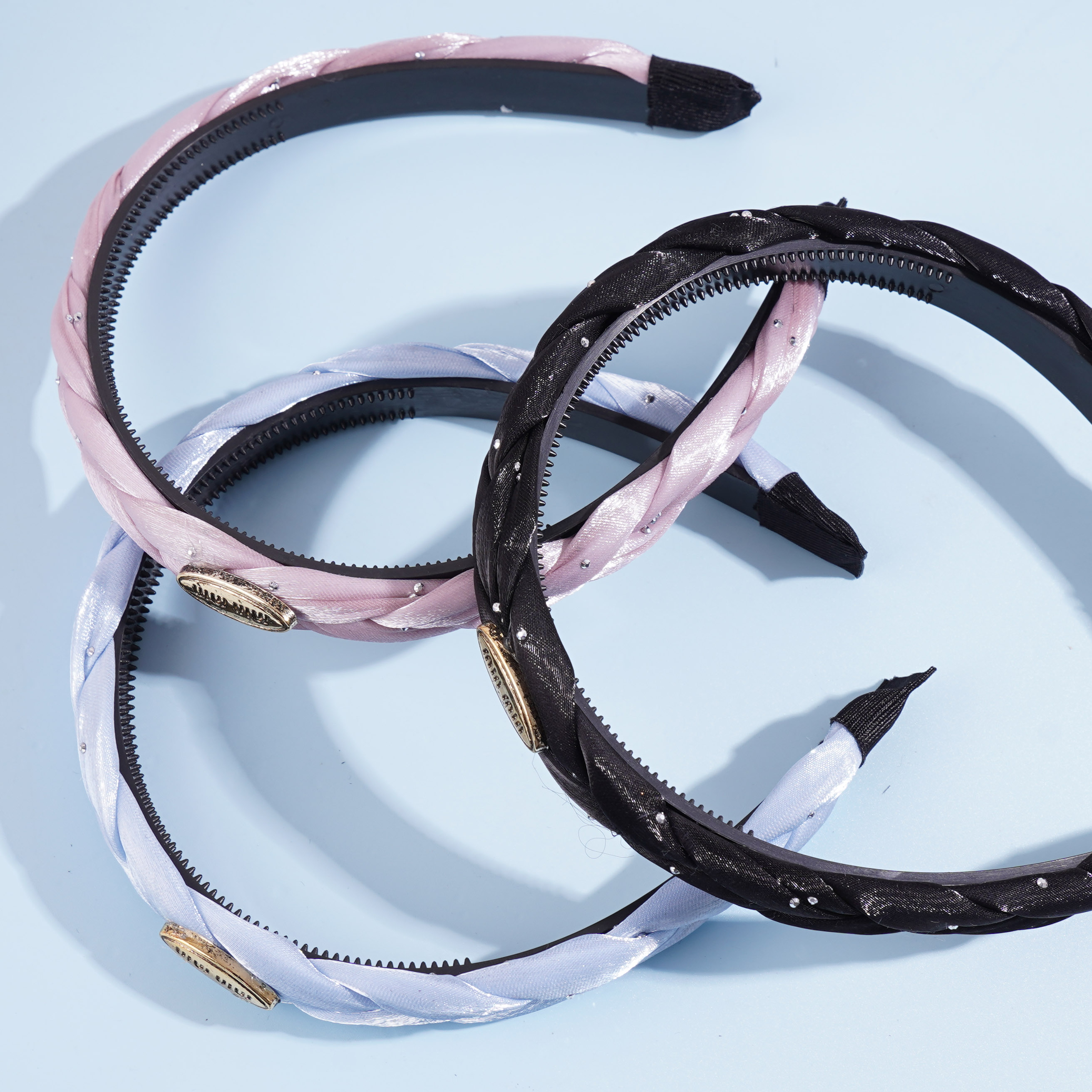 Bright cloth MIU-branded striped braid headband hair clip