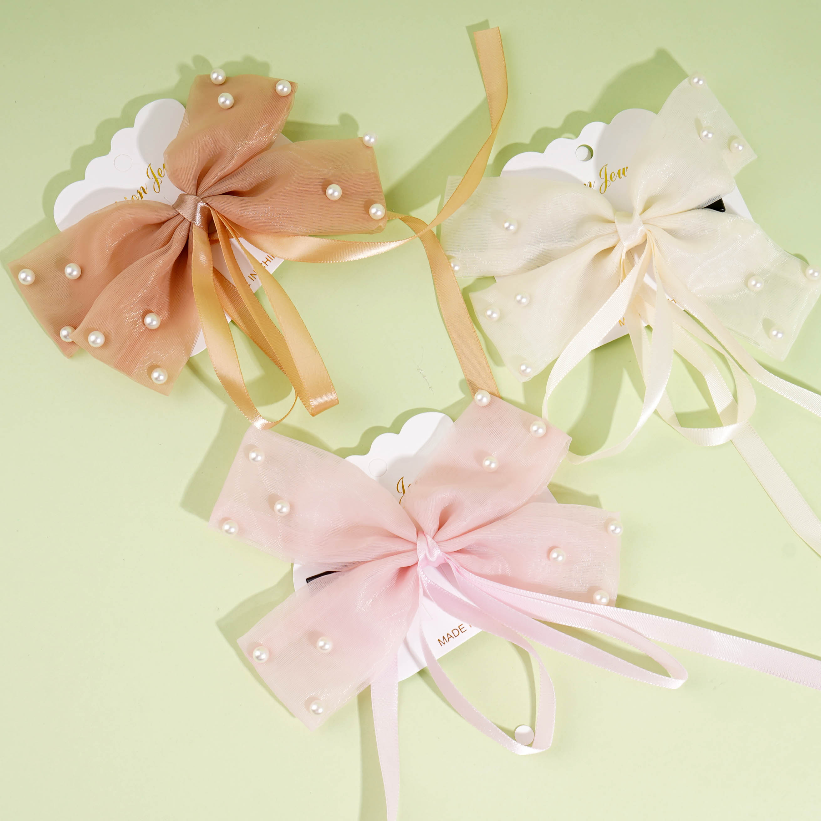 Pearl Studded Weave Bow Tie Clip