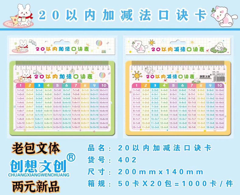 The Creative Idea Cultural and Creative Subtraction Mnemonic Card for Numbers Below 20 (with a card header) costs 402 yuan.