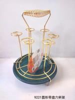 9921 Round Gold Cup Holder with a Tray for Six Cups