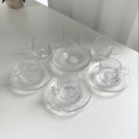 B018 Hammered Finish Glossy Straight-Striped Glass Cup Set