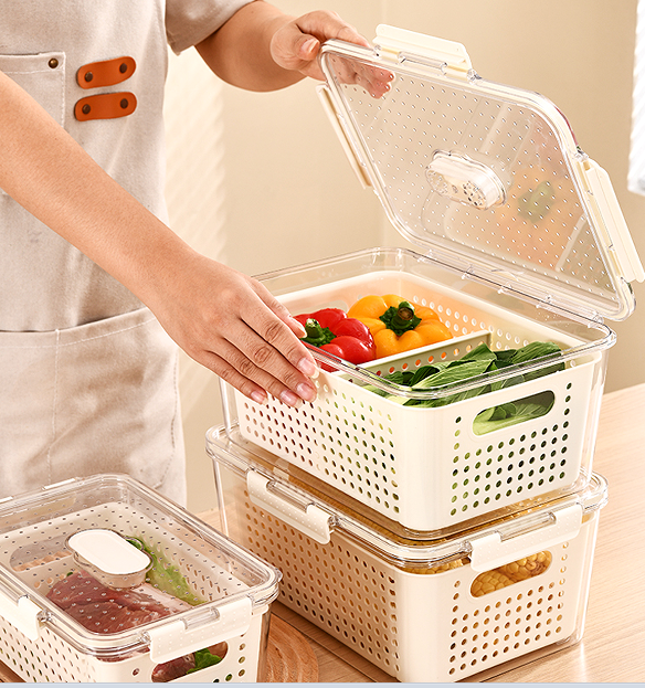 A two-piece set of refrigerator storage boxes (including internal partition baskets) - TM-036 and TM-037