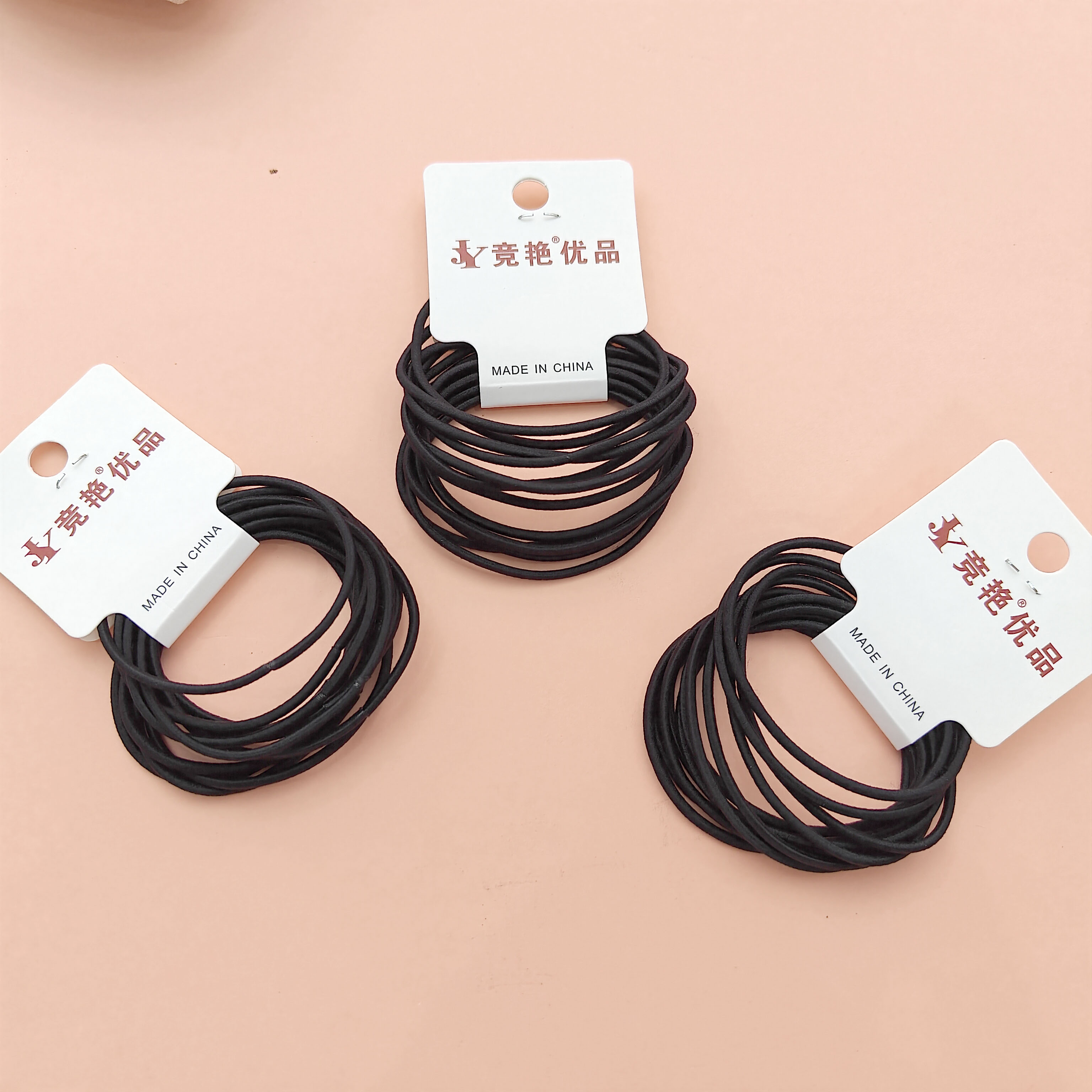 12 black thin elastic hair ties