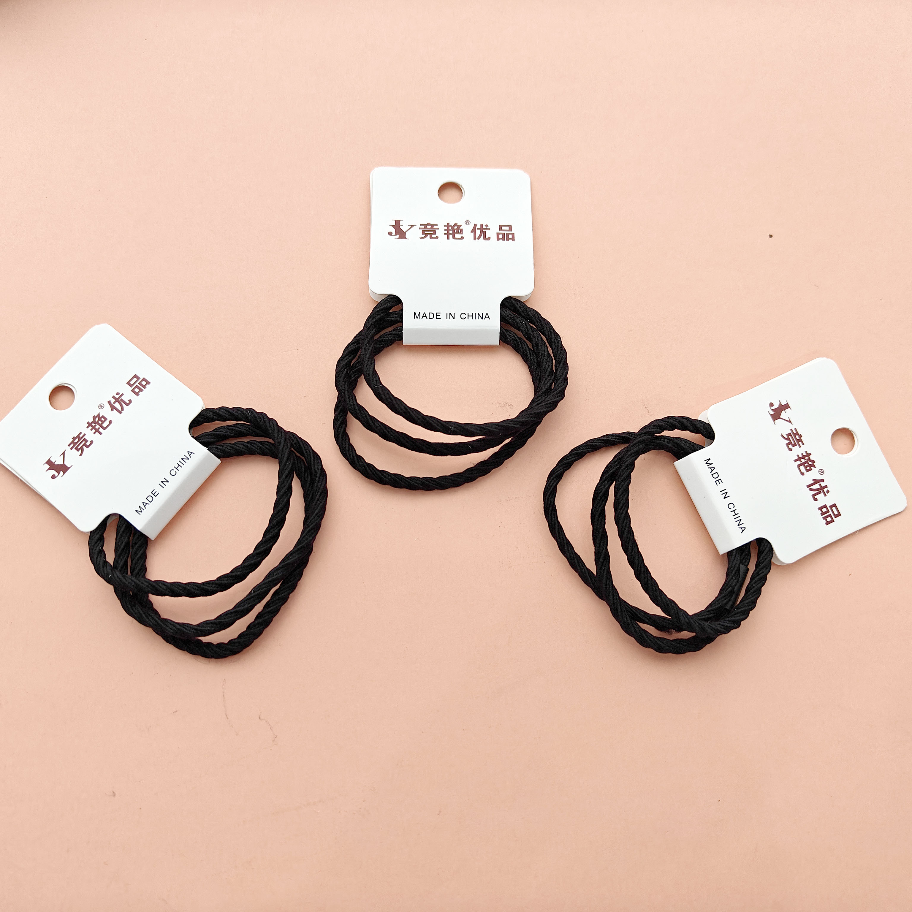 3 black high ponytail-style durable hair ties