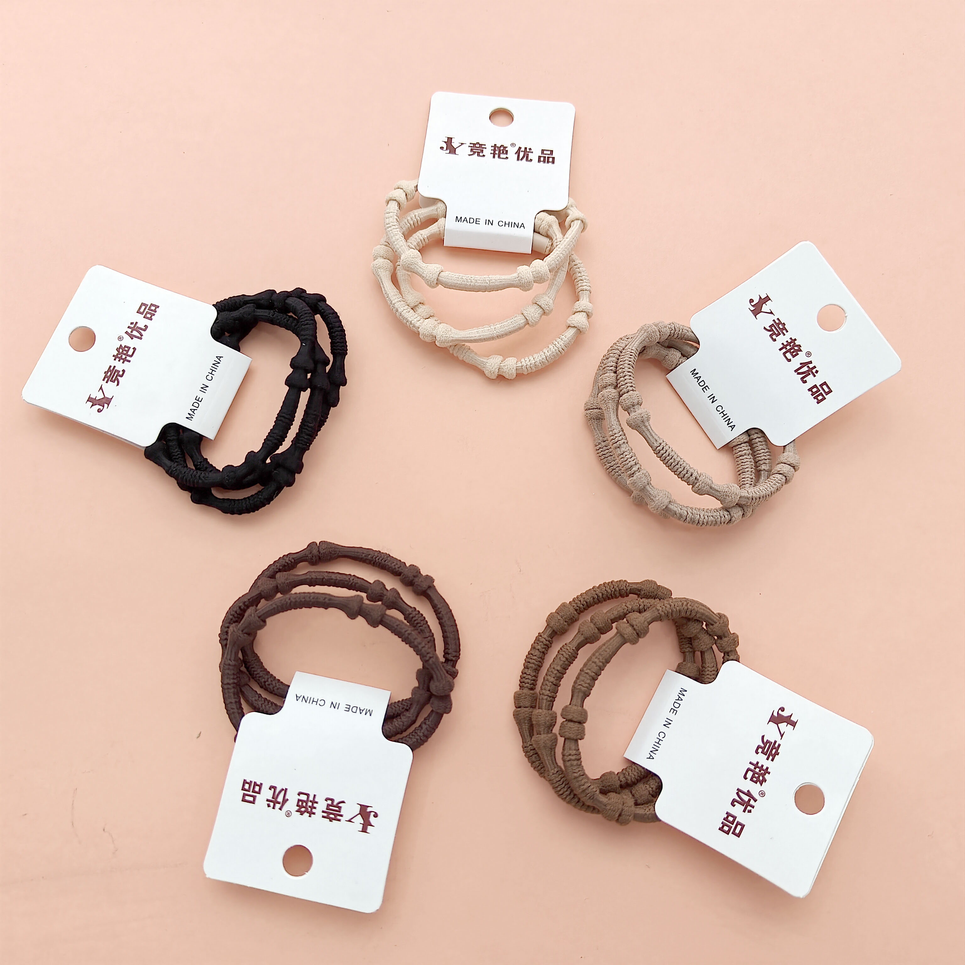 3 black-brown woven bamboo hair ties