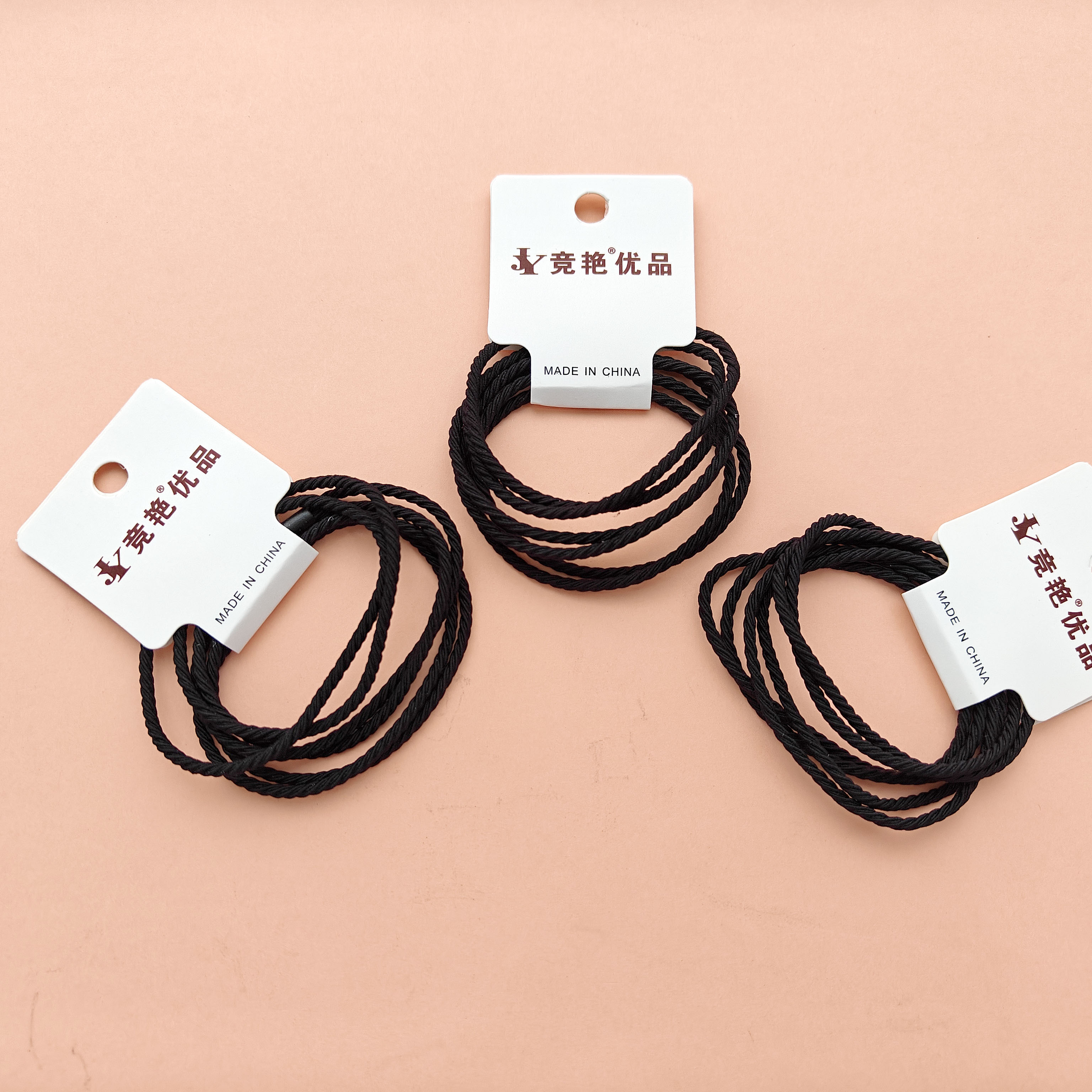 3 black threaded basic hair ties