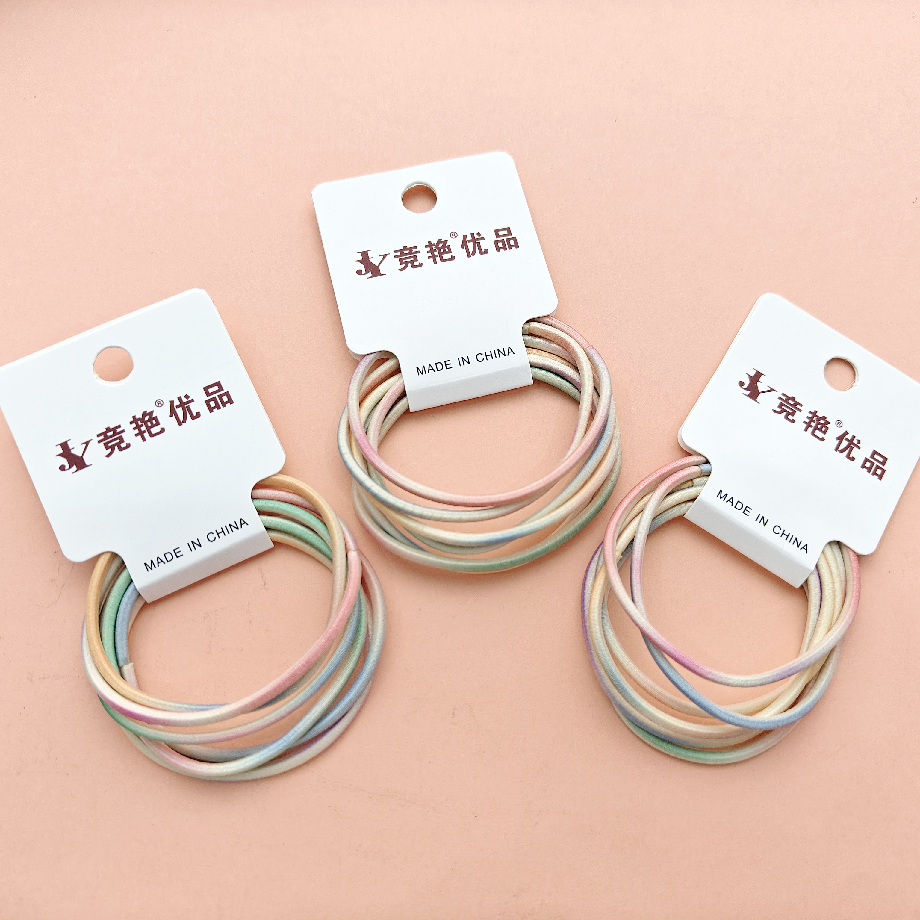 6 pieces of rainbow-colored thin hair ties