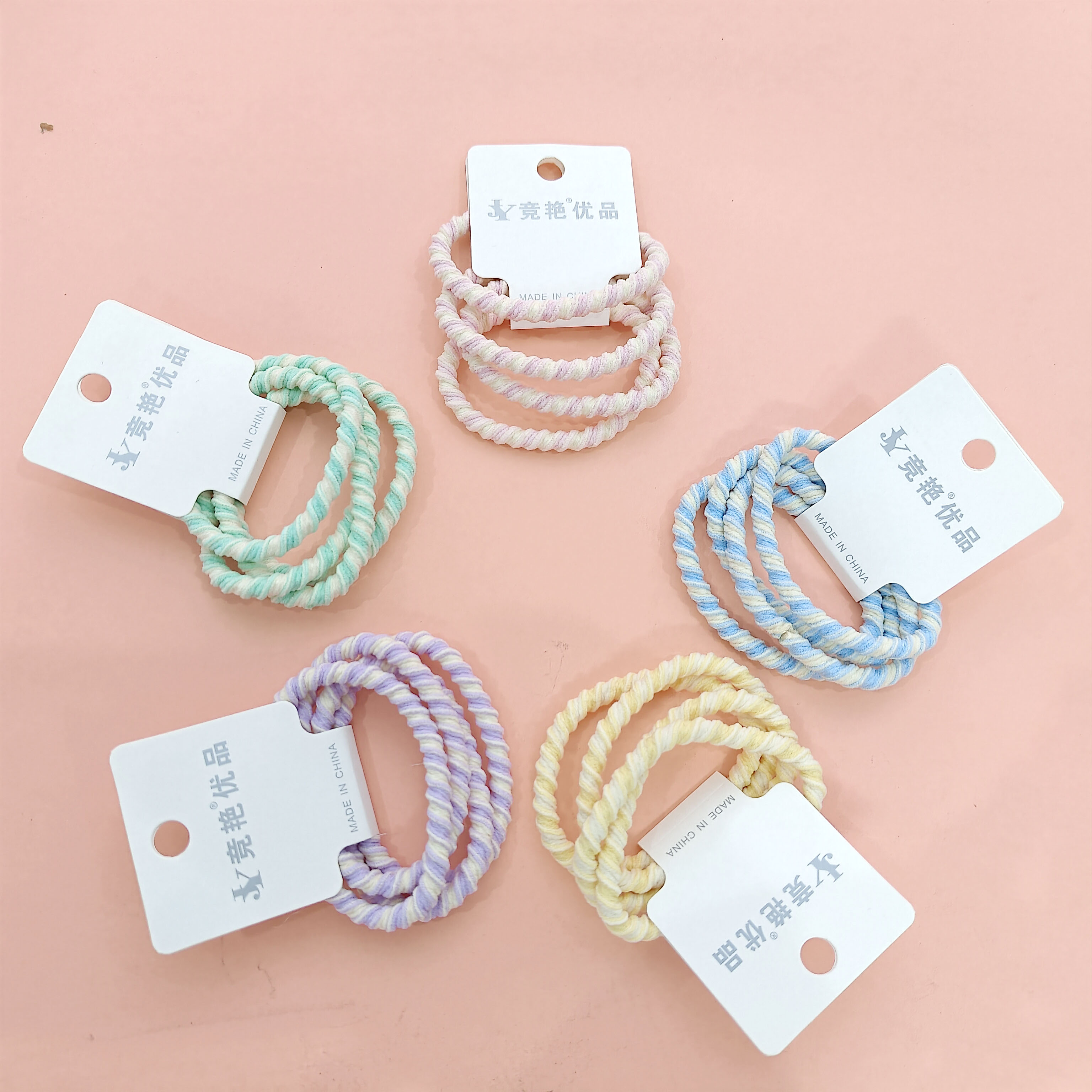 3 bold, candy-colored, threaded fashionable hair ties