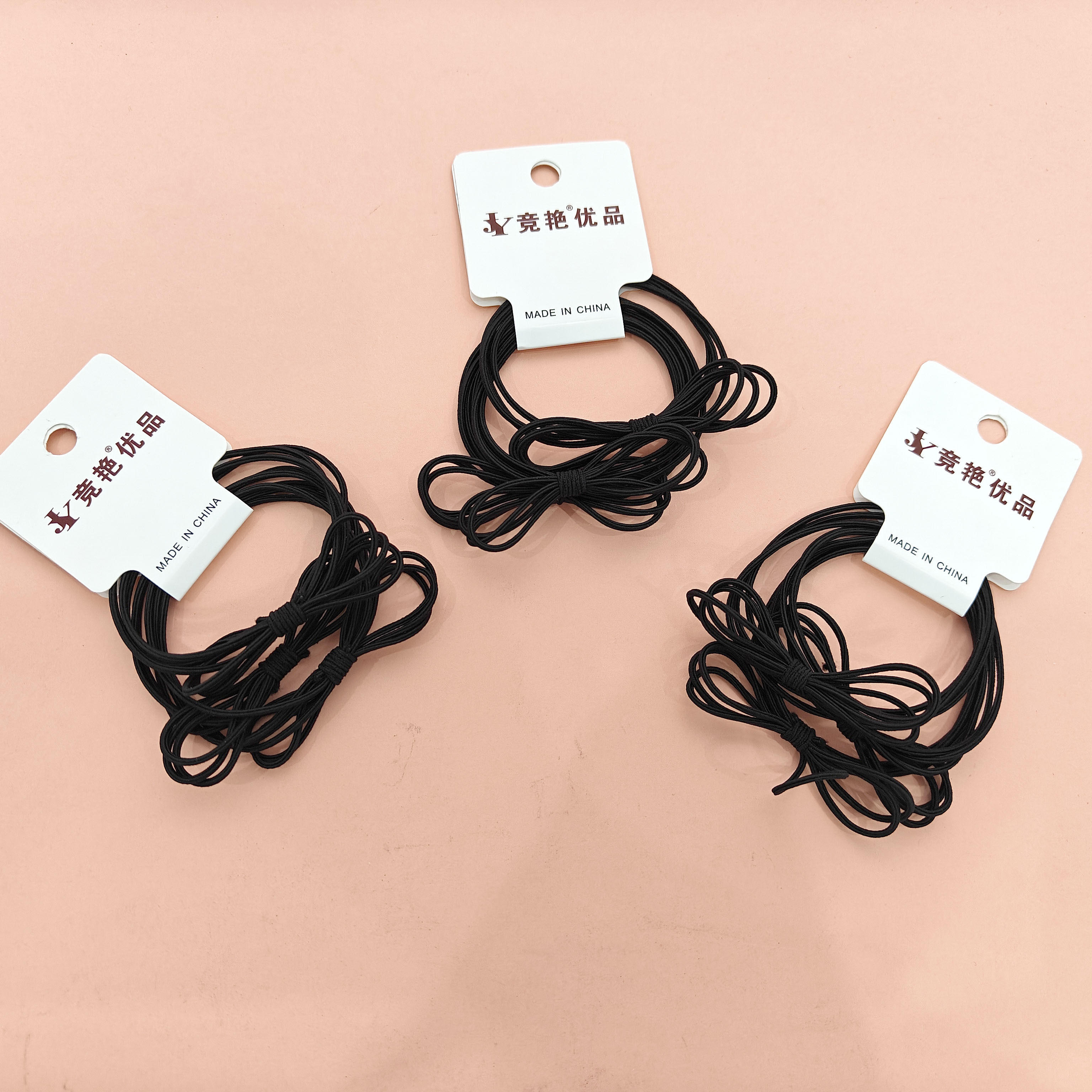 3 pure black bow-decorated seamless hair ties