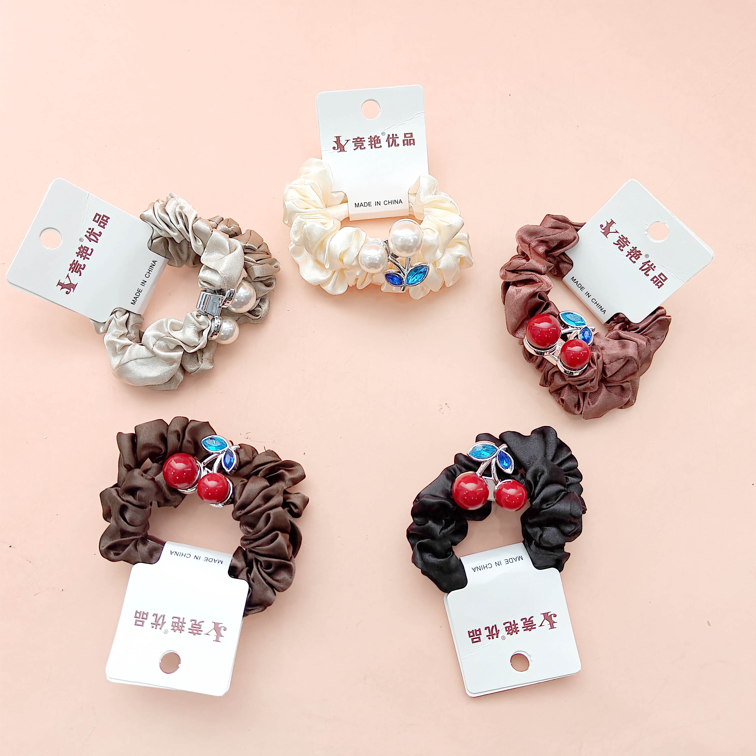 2 pearl cherry hair ties