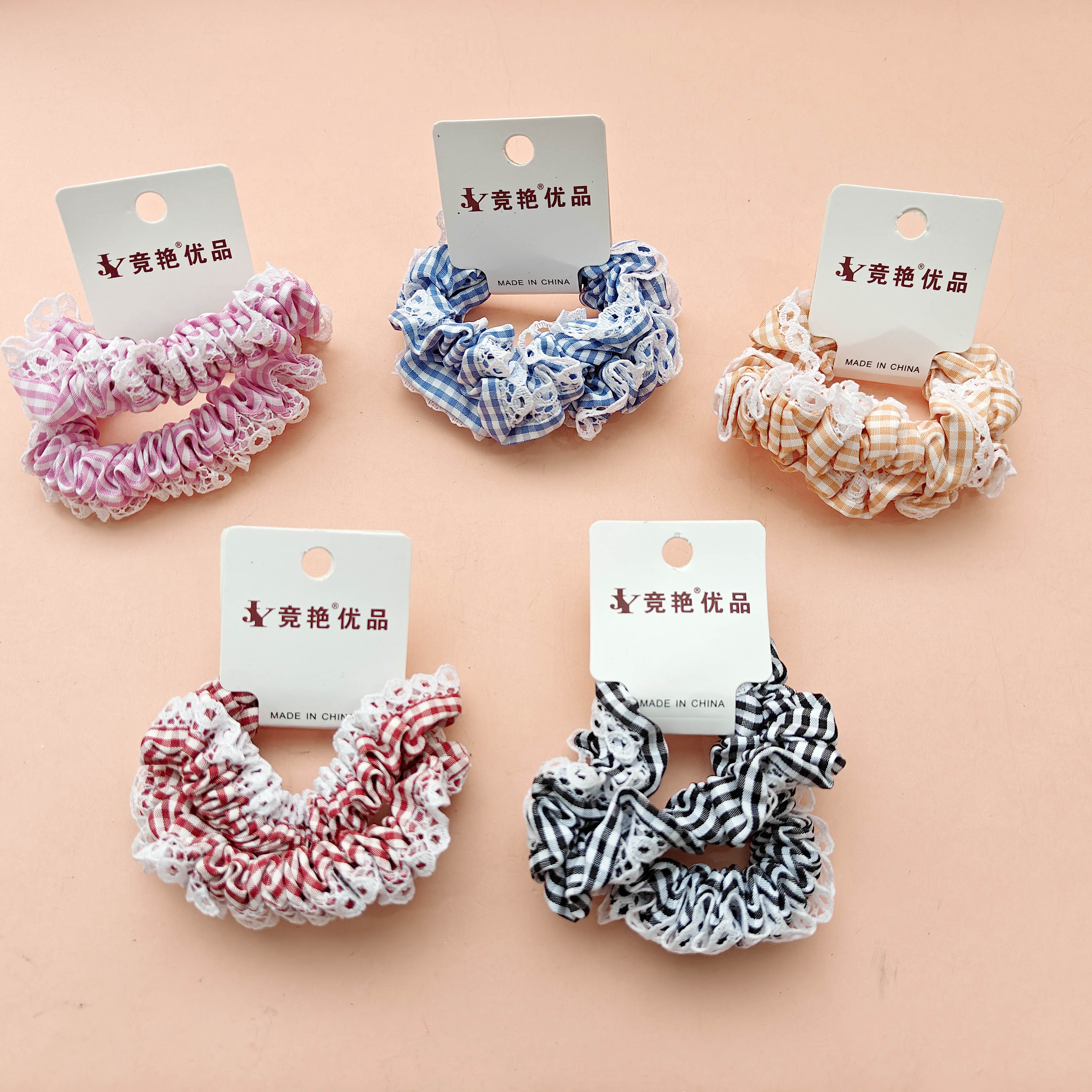 2 square floral lace hair ties