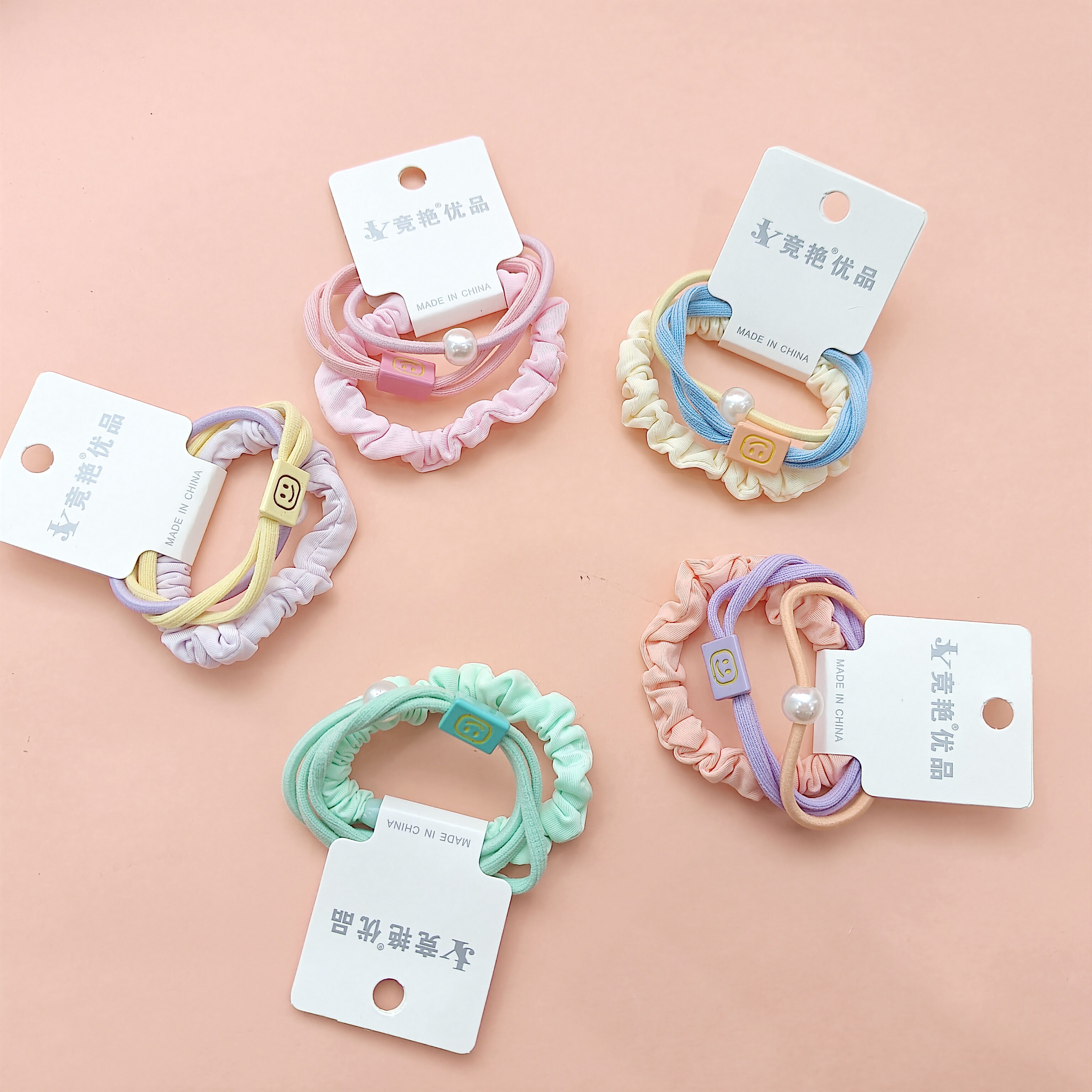 3 candy-colored square smiley headbands