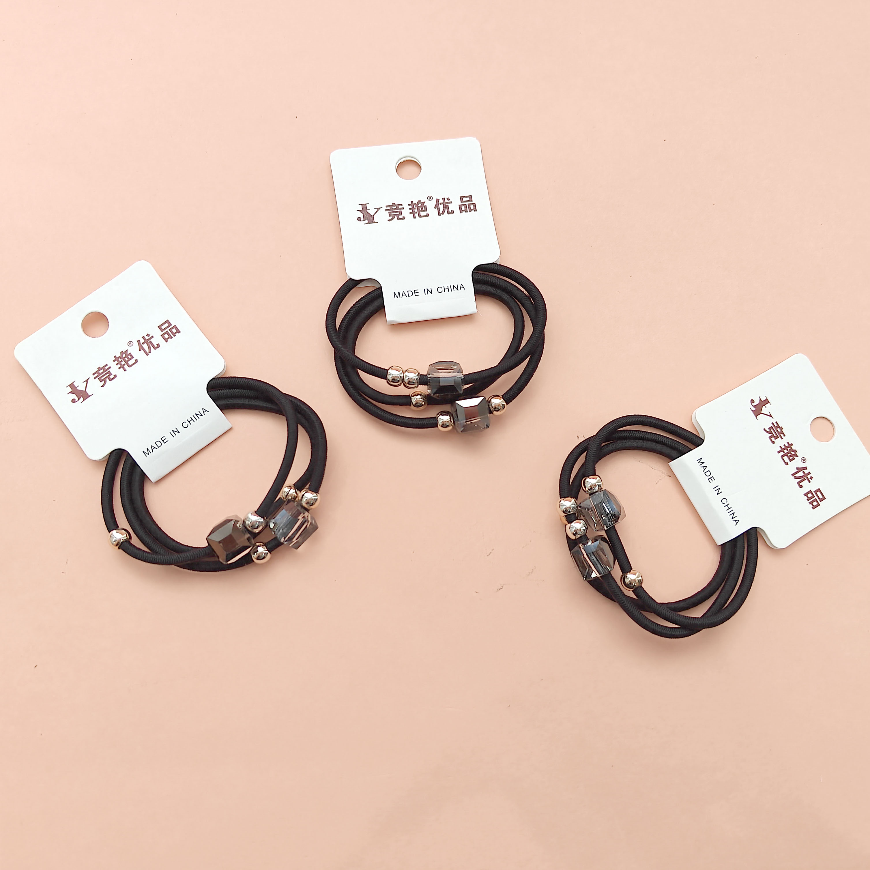 3 black square diamond-studded headbands