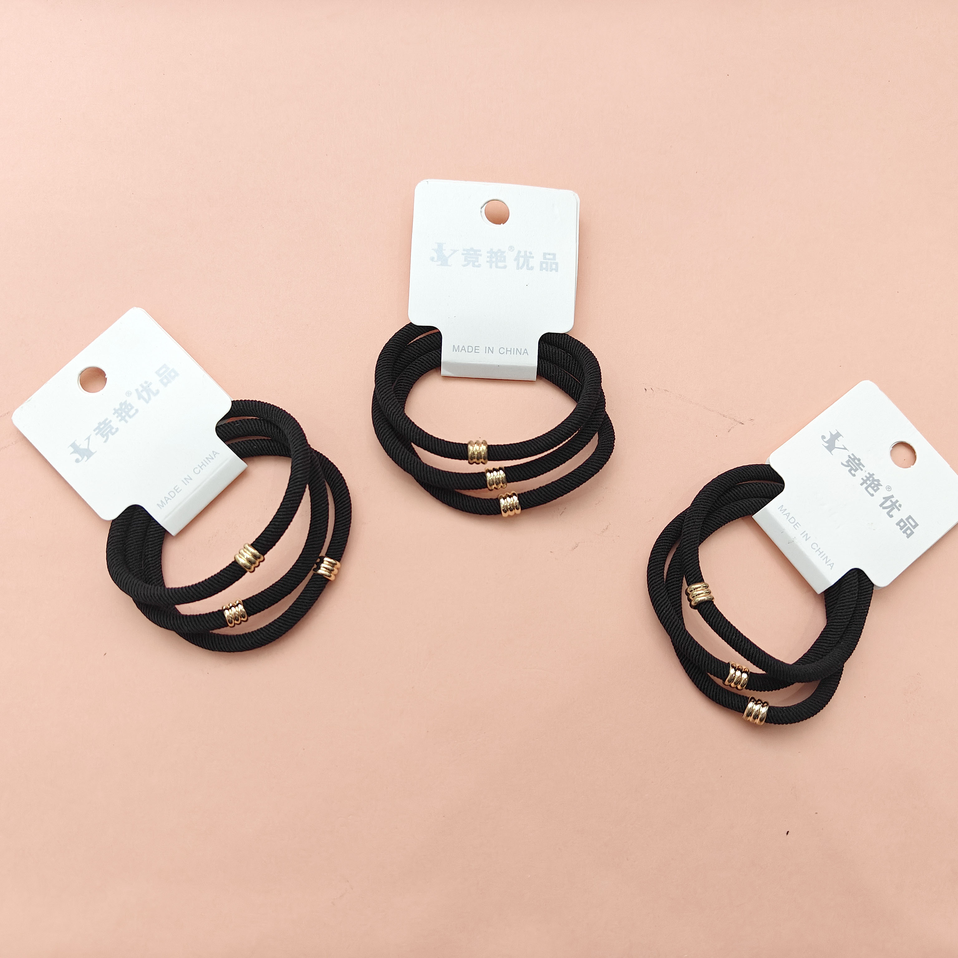 3 black simple high-elasticity hair ties