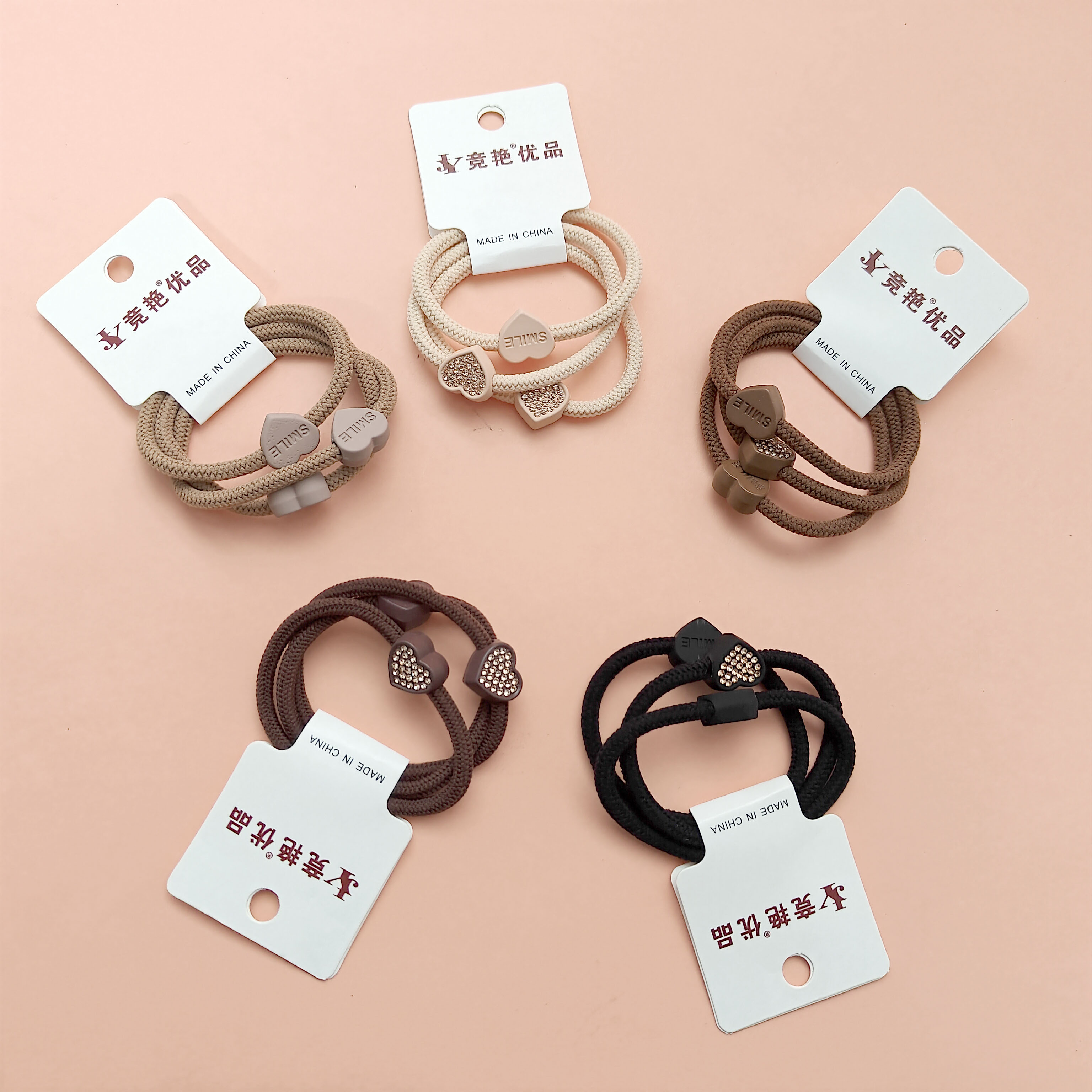 3 strings of heart-shaped water-diamond headpins in earth-tone colors