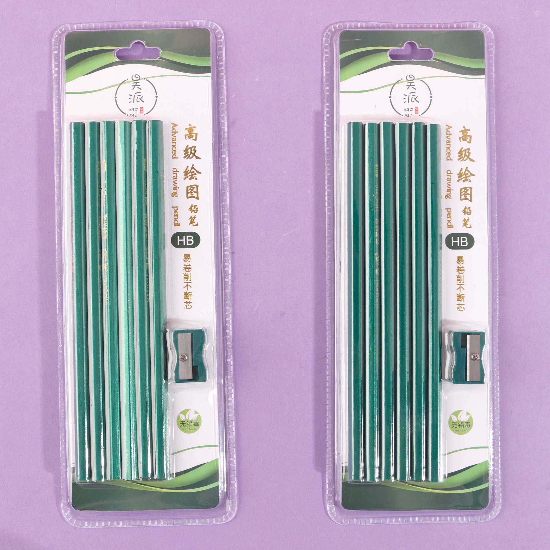 HP-E010 Green Shaft Pencil, 6 Pieces per Pack, HB Grade