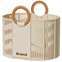 8102-1 Panier à linge pliable portable de couleur blanc crème.